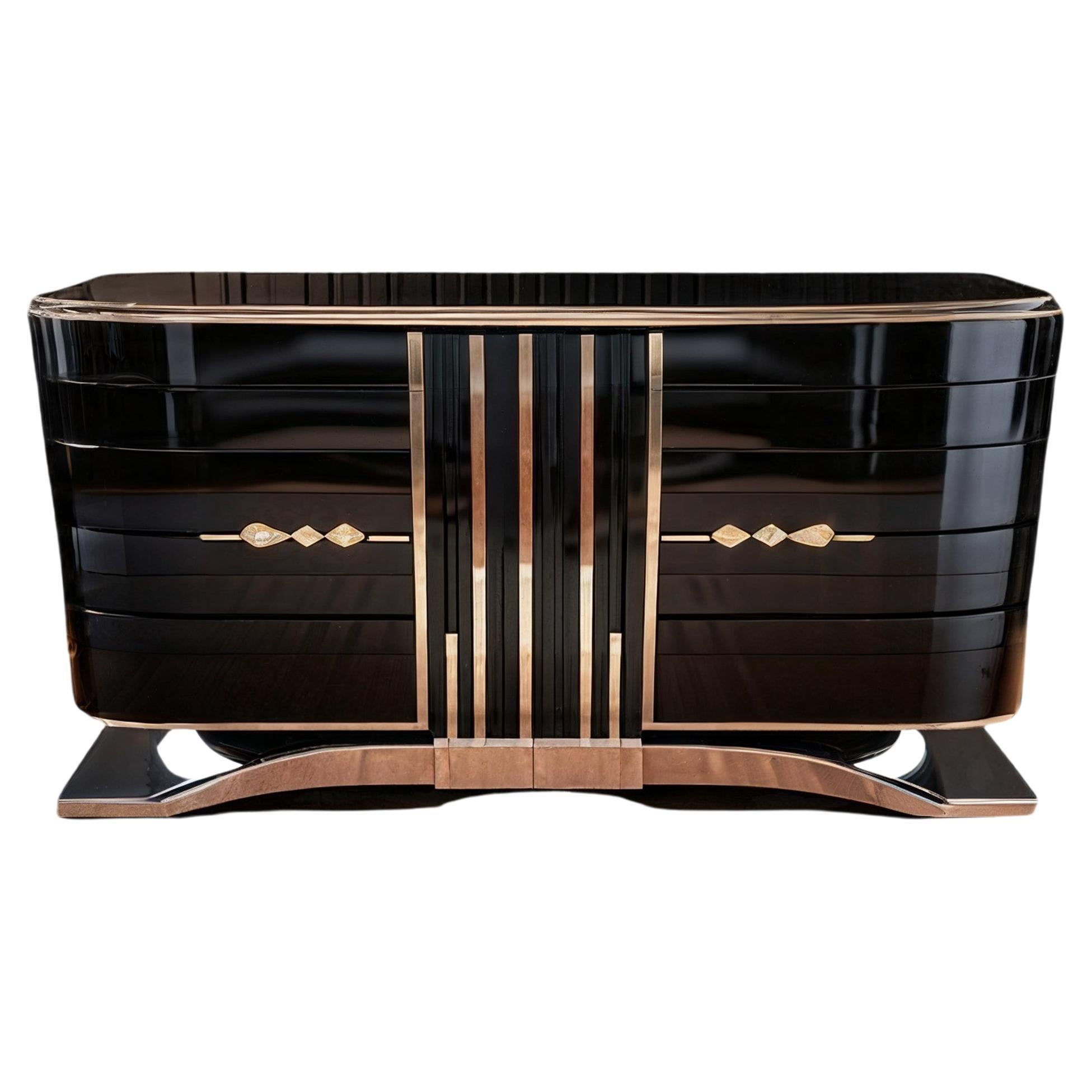 Buffet Art déco en laque piano brillante et ferrures chromées en vente