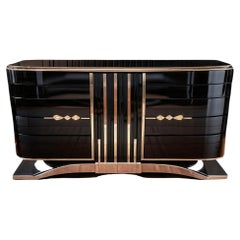 Art Deco sideboard with high-gloss piano lacquer and chrome fittings