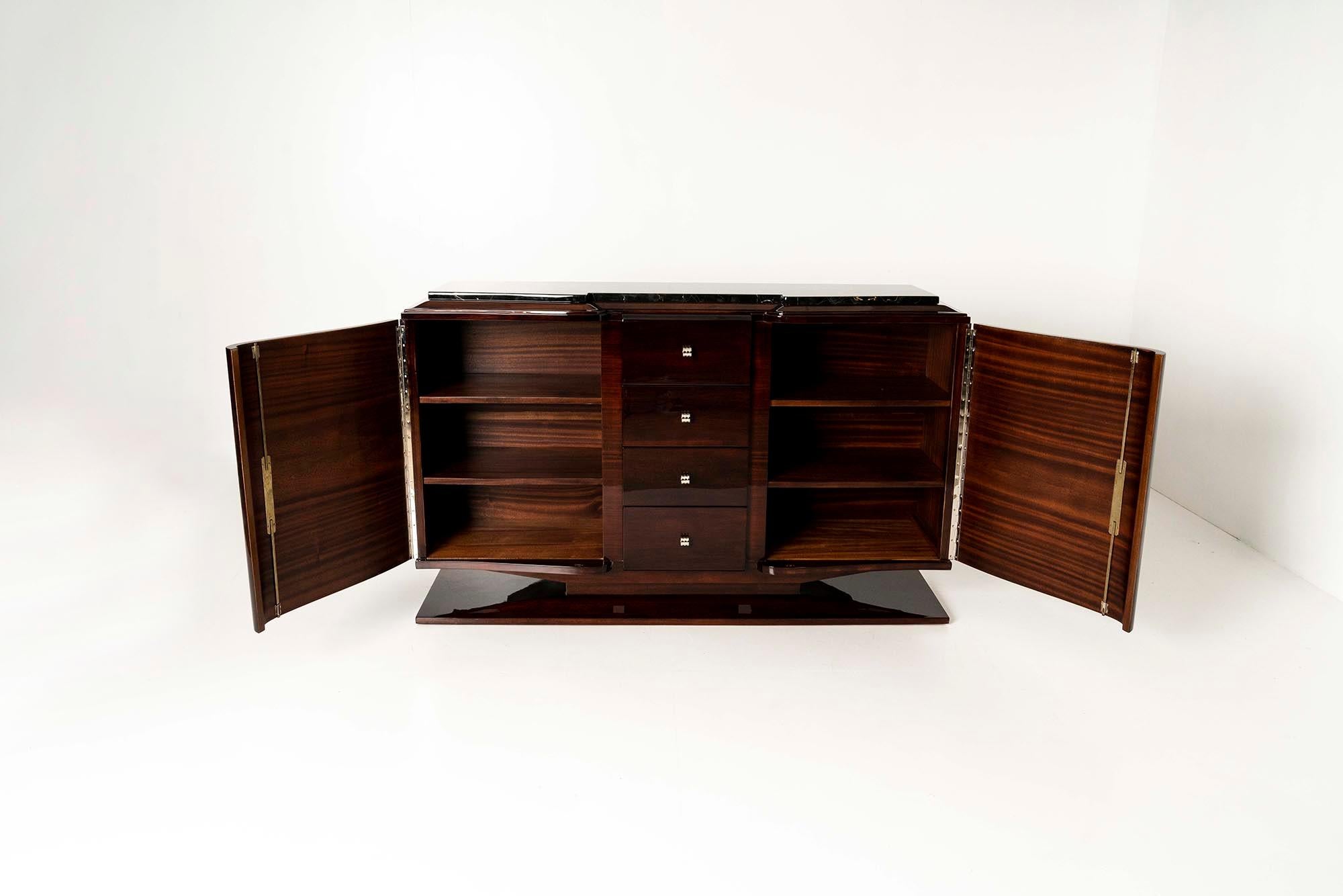 Mid-20th Century Art Deco Sideboard with Marble Top in the Style of Jules Leleu, 1930s