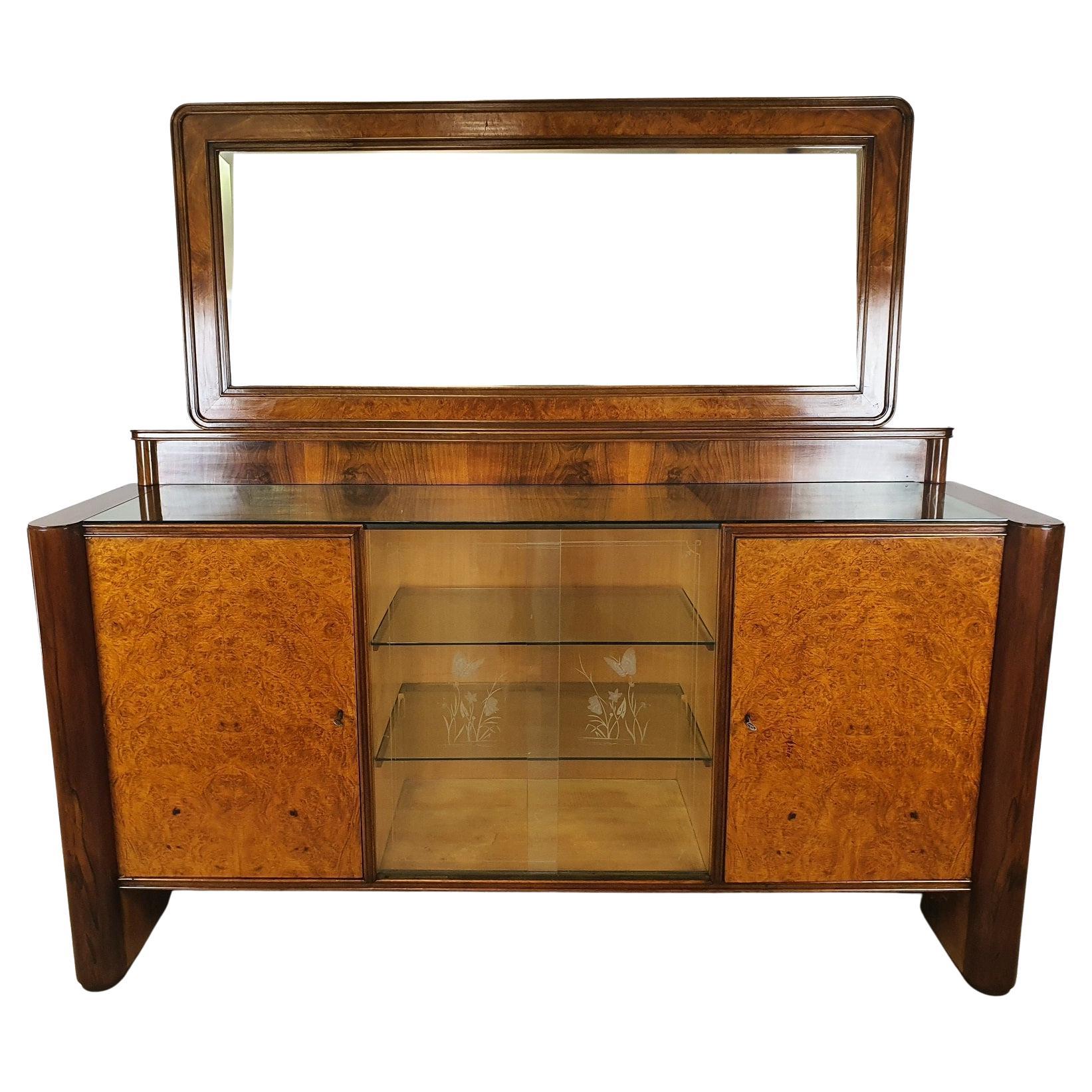 Art Decò Sideboard with Mirror and Sliding Glass