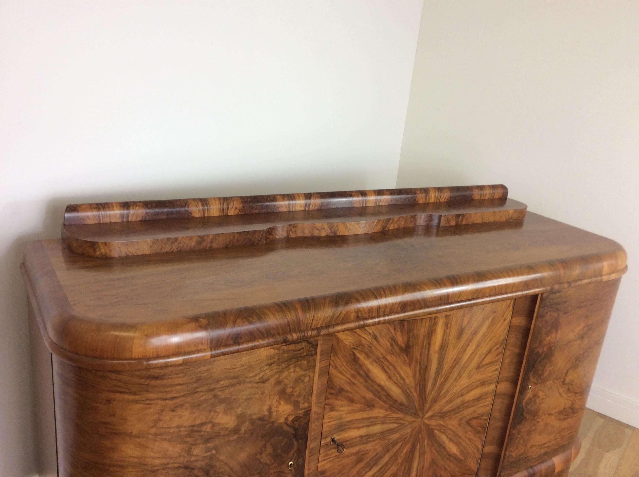 Art Deco Sideboard with Sunburst Design by Jindrich Halabala For Sale 2