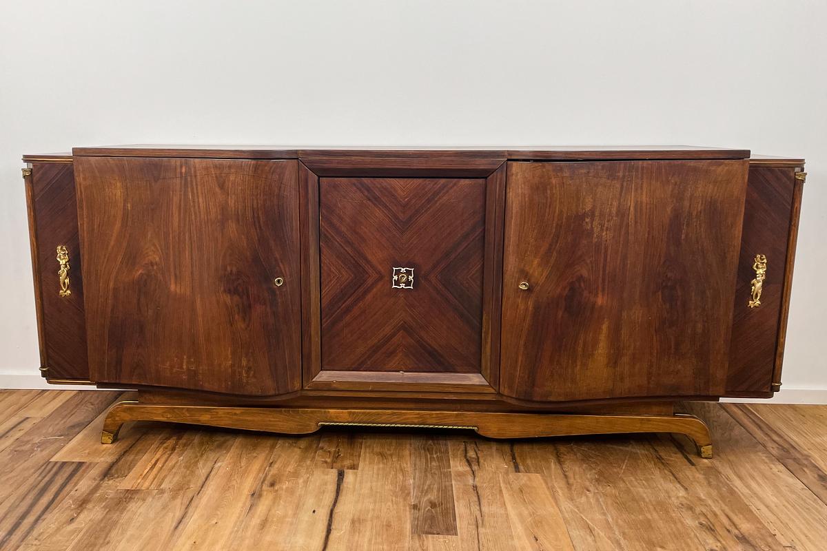 Art Deco Sideboard XXL from Paris with Curved Fronts in Rosewood Around 1920 For Sale 1