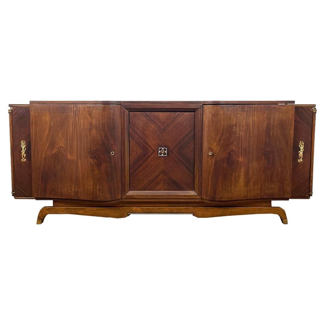 Art Deco Sideboard XXL from Paris with Curved Fronts in Rosewood Around 1920 For Sale