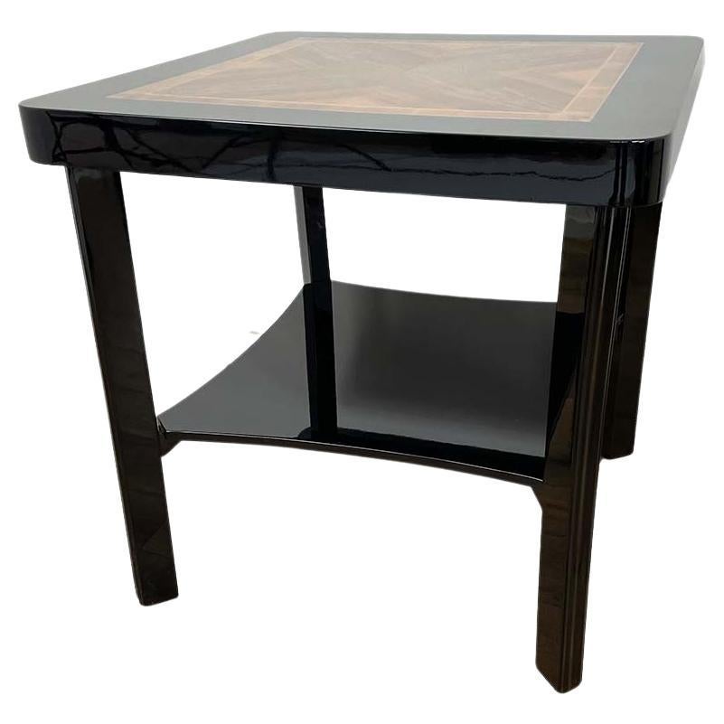 Art Deco Sidetable with Walnut and Black Piano Lacquer For Sale