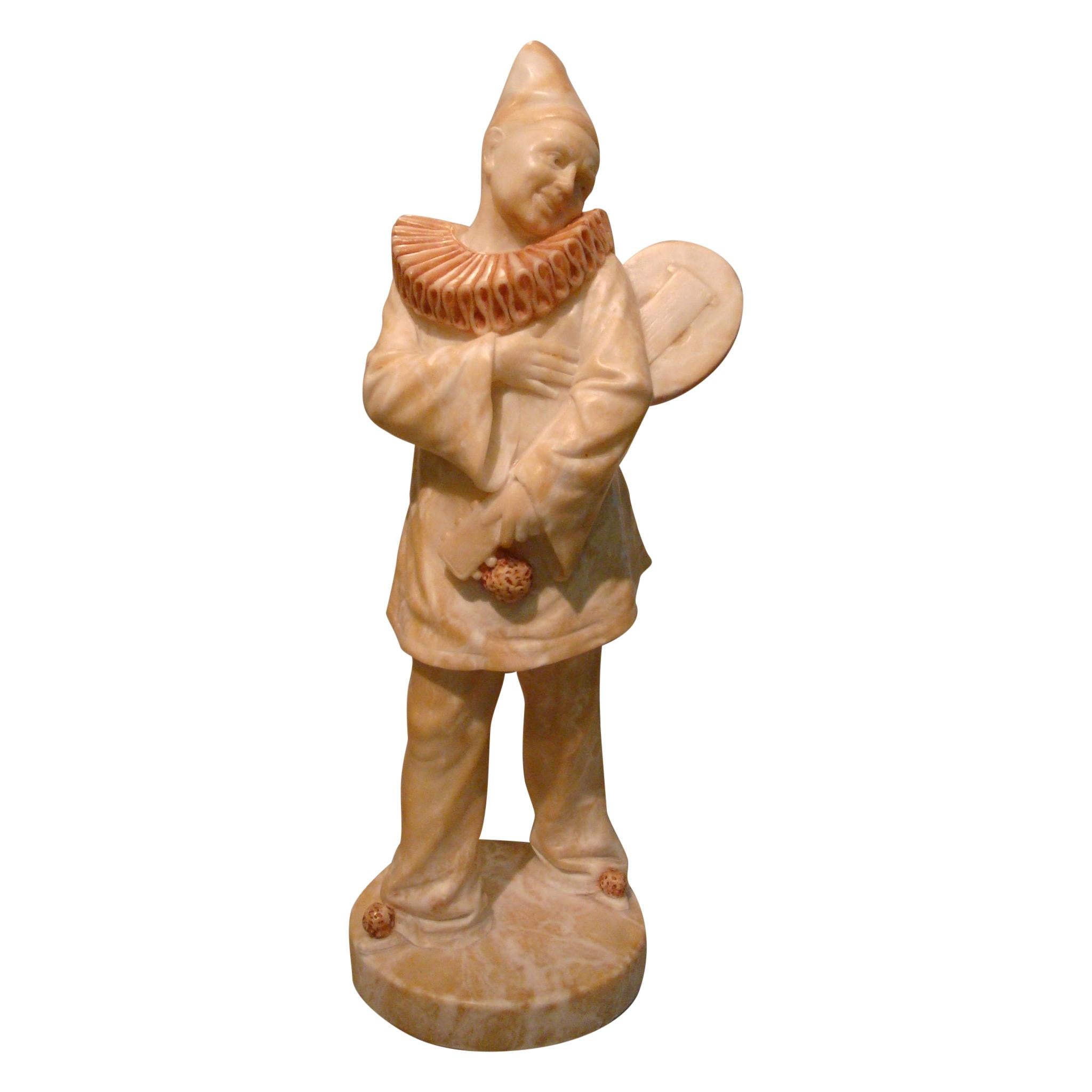 Art Deco Signed Alabaster Pierrot Clown Sculpture, 1920s For Sale