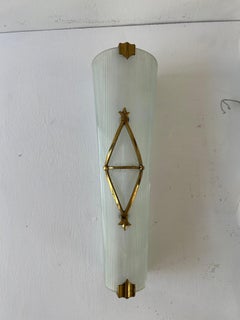 Art Deco Signed Bronze and Glass Sconce by Petitot, France, circa 1940