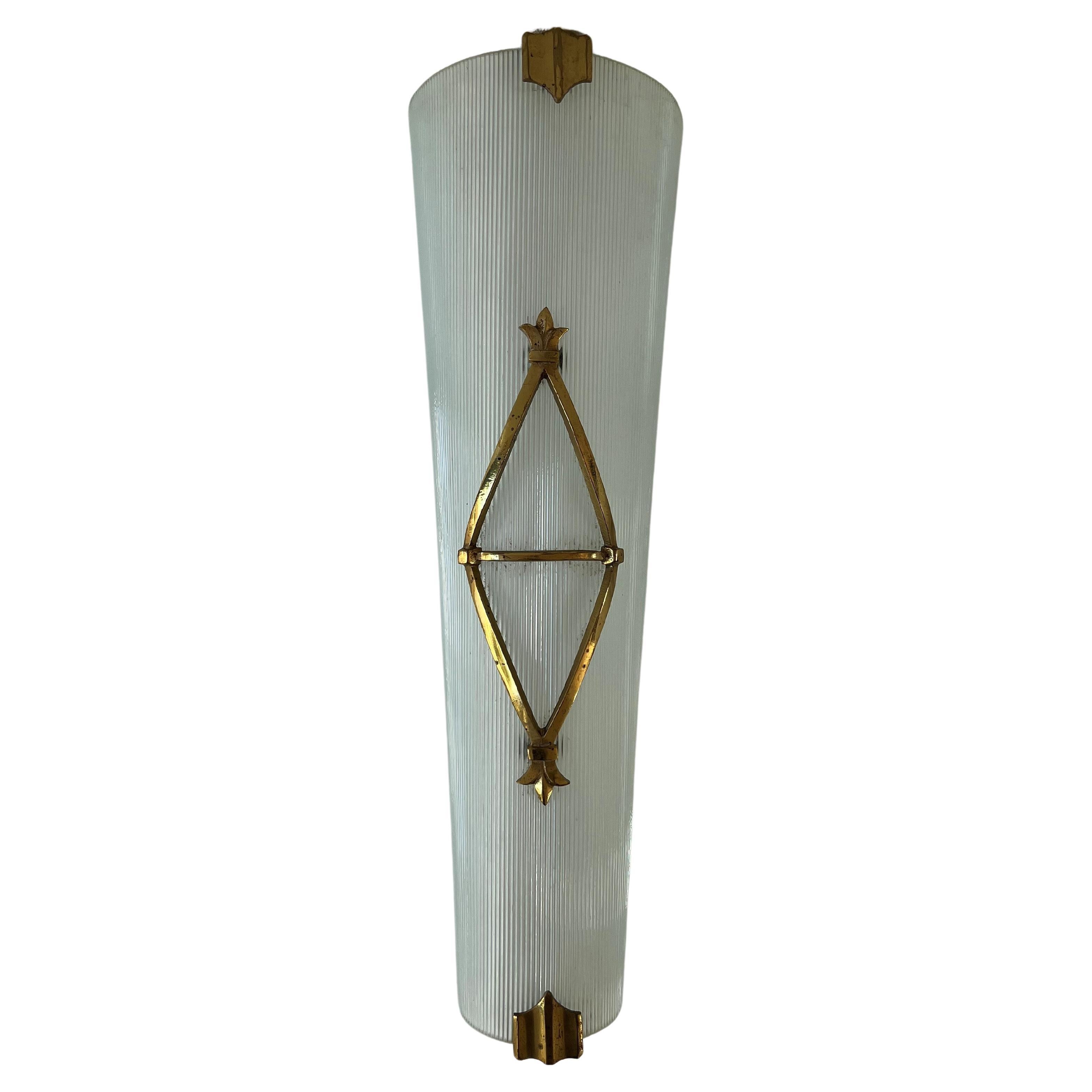 Art Deco Signed Bronze and Glass Sconce by Petitot, France, circa 1940 For Sale