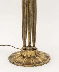Art Deco Signed Frosted Glass and Brass Table Lamp