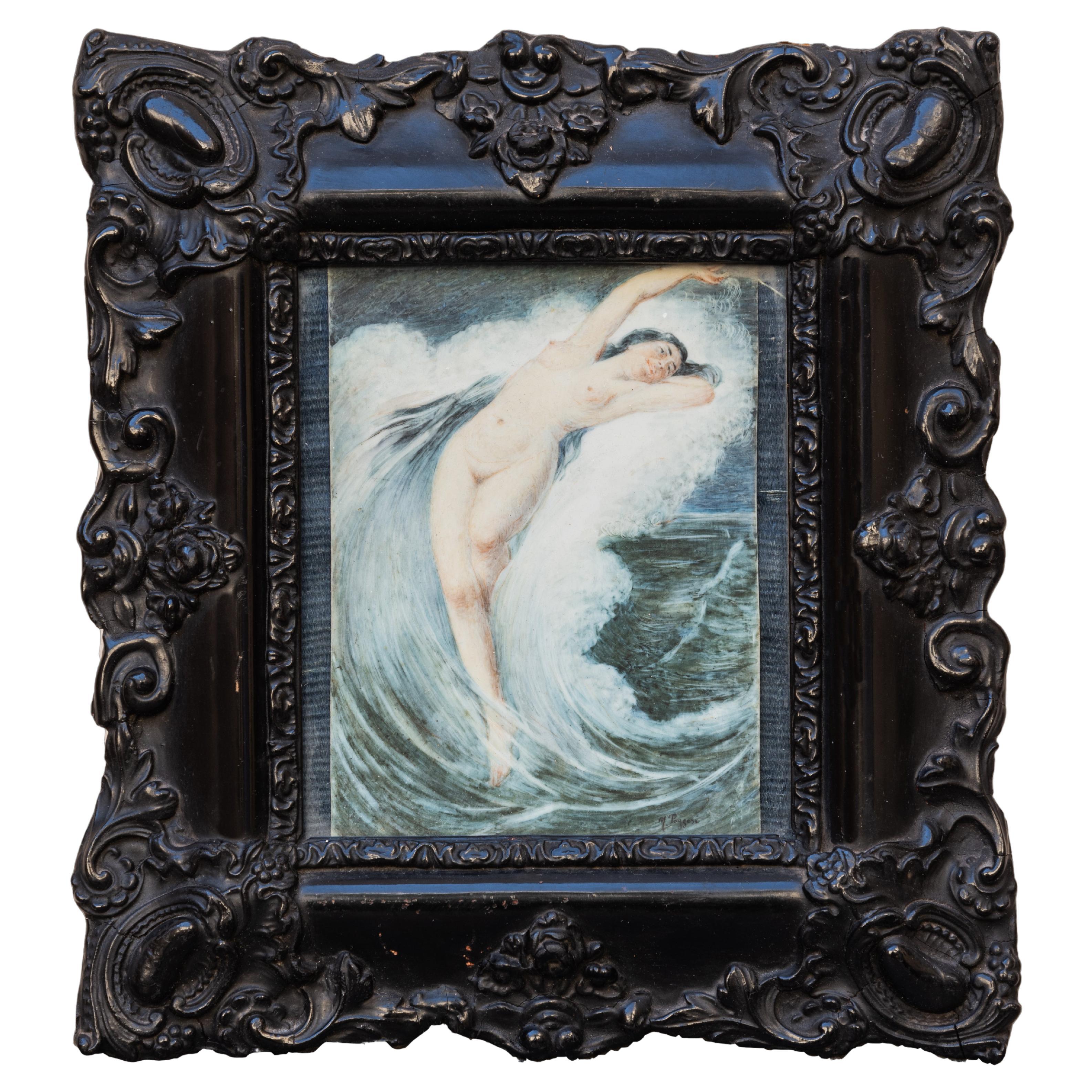 Art Decò Style Signed Italian Nude of Woman Painting