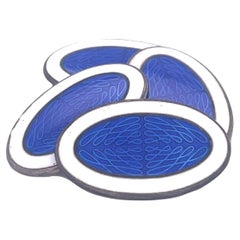 Gemelos Art Decó Firmados Krementz Azul Real y Blanco
