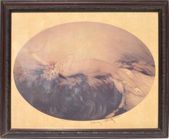 Art Deco Signed Louis Icart Paris Framed Lithograph Etching Resting Nude Woman