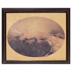 Art Deco Signed Louis Icart Paris Framed Lithograph Etching Resting Nude Woman
