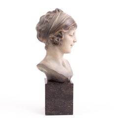 Art Deco Signed Plaster Sculpture Bust on Marble Plinth
