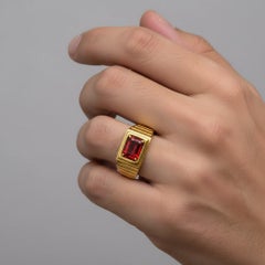Art Deco Signet Ring for Men with Garnet, silver, gold