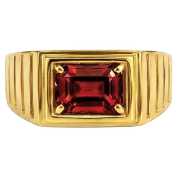 Anillo de sello Art Déco para hombre con granate, plata, oro