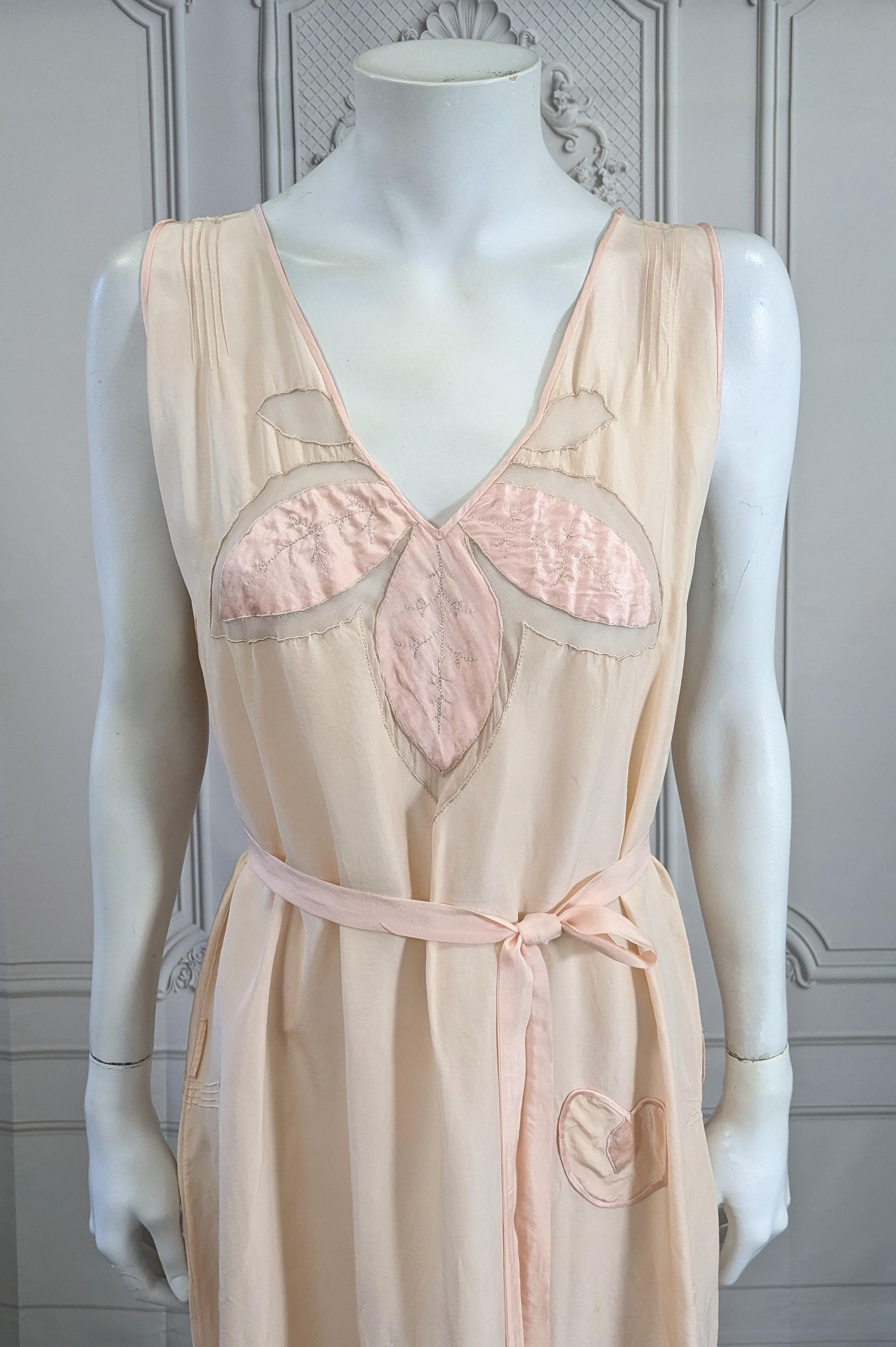 Beige Art Deco Silk and Chiffon Slip Dress For Sale