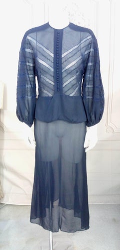 Art Deco Silk Chiffon Chevron Lace Day Dress