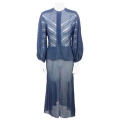 Art Deco Silk Chiffon Chevron Lace Day Dress