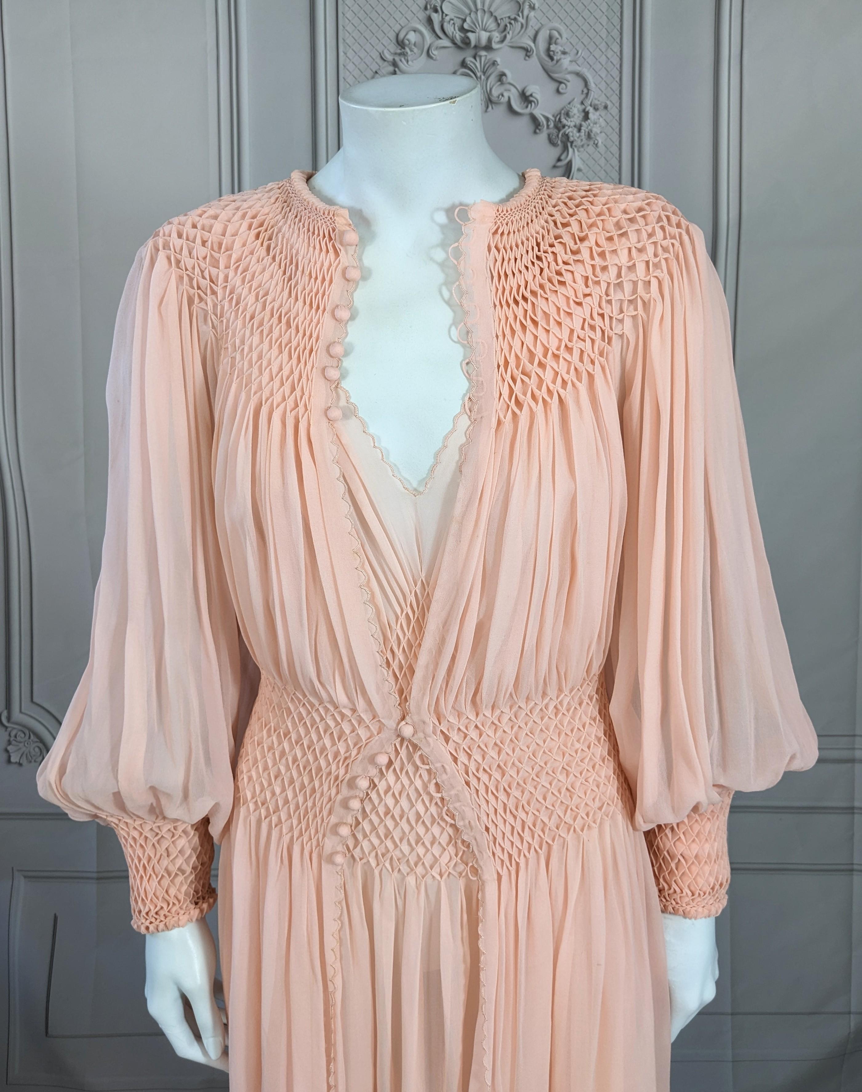 Art Deco Silk Chiffon Smocked Ensemble In Excellent Condition For Sale In New York, NY