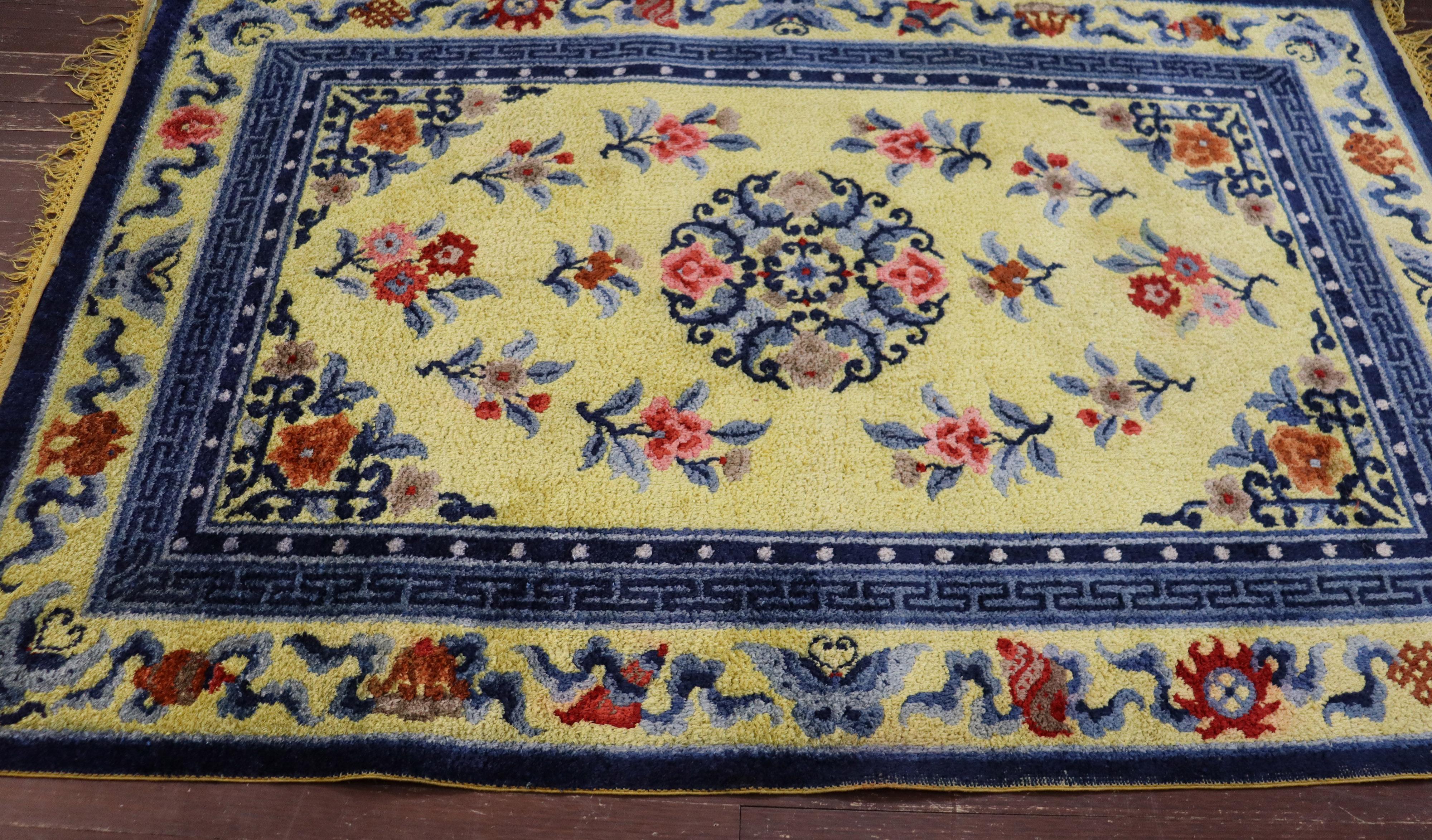 Hand-Knotted Art Deco Silk Chinese Rug the Sun For Sale