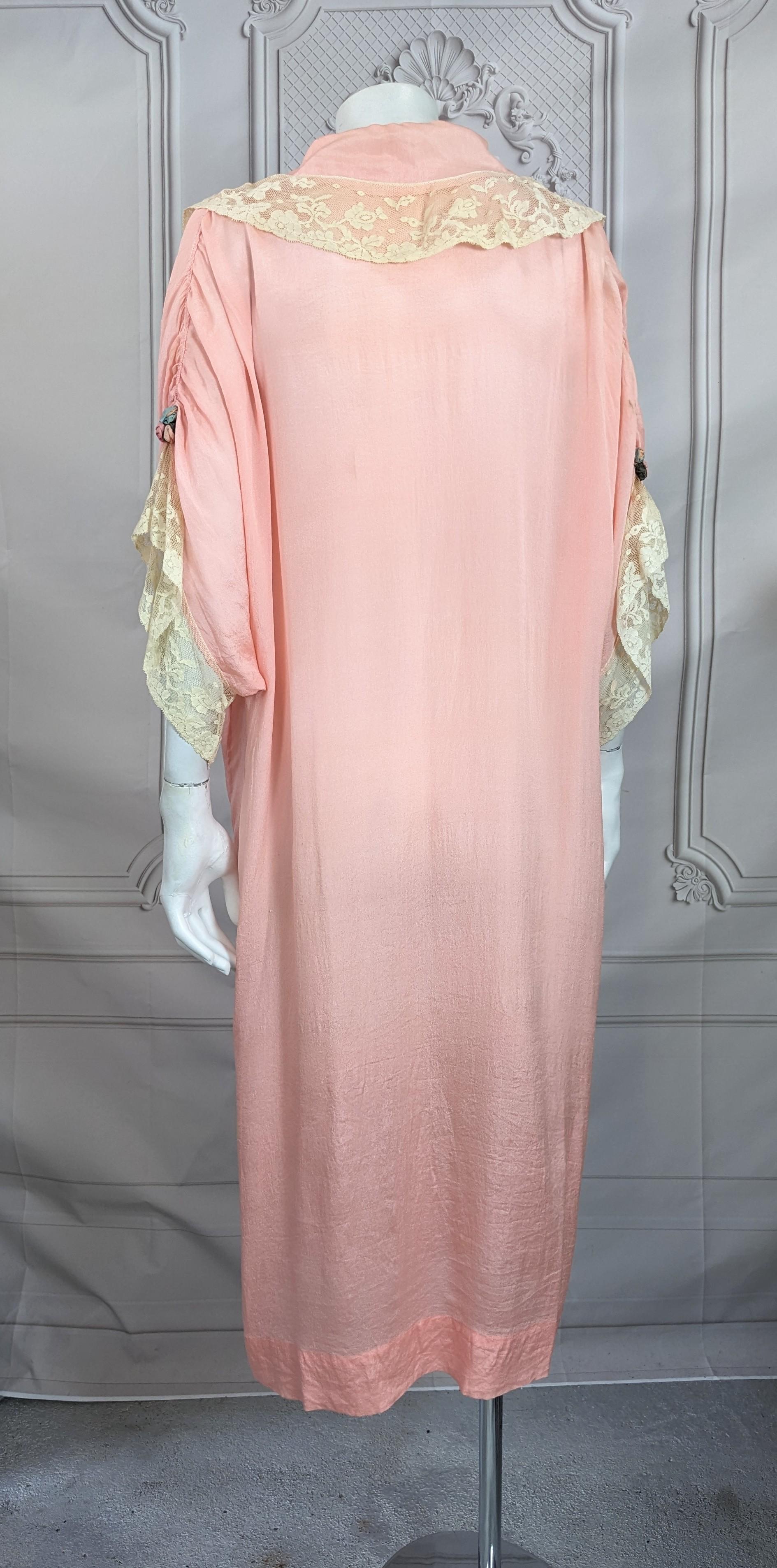 Women's or Men's Art Deco Silk Crepe Lace Lounging Robe For Sale