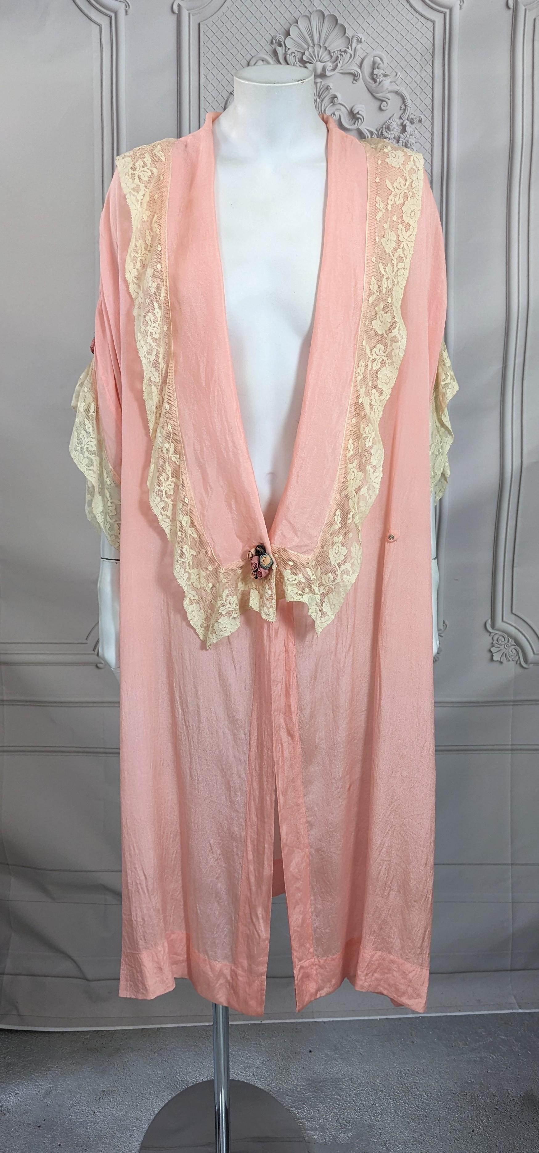 Art Deco Silk Crepe Lace Lounging Robe For Sale 2