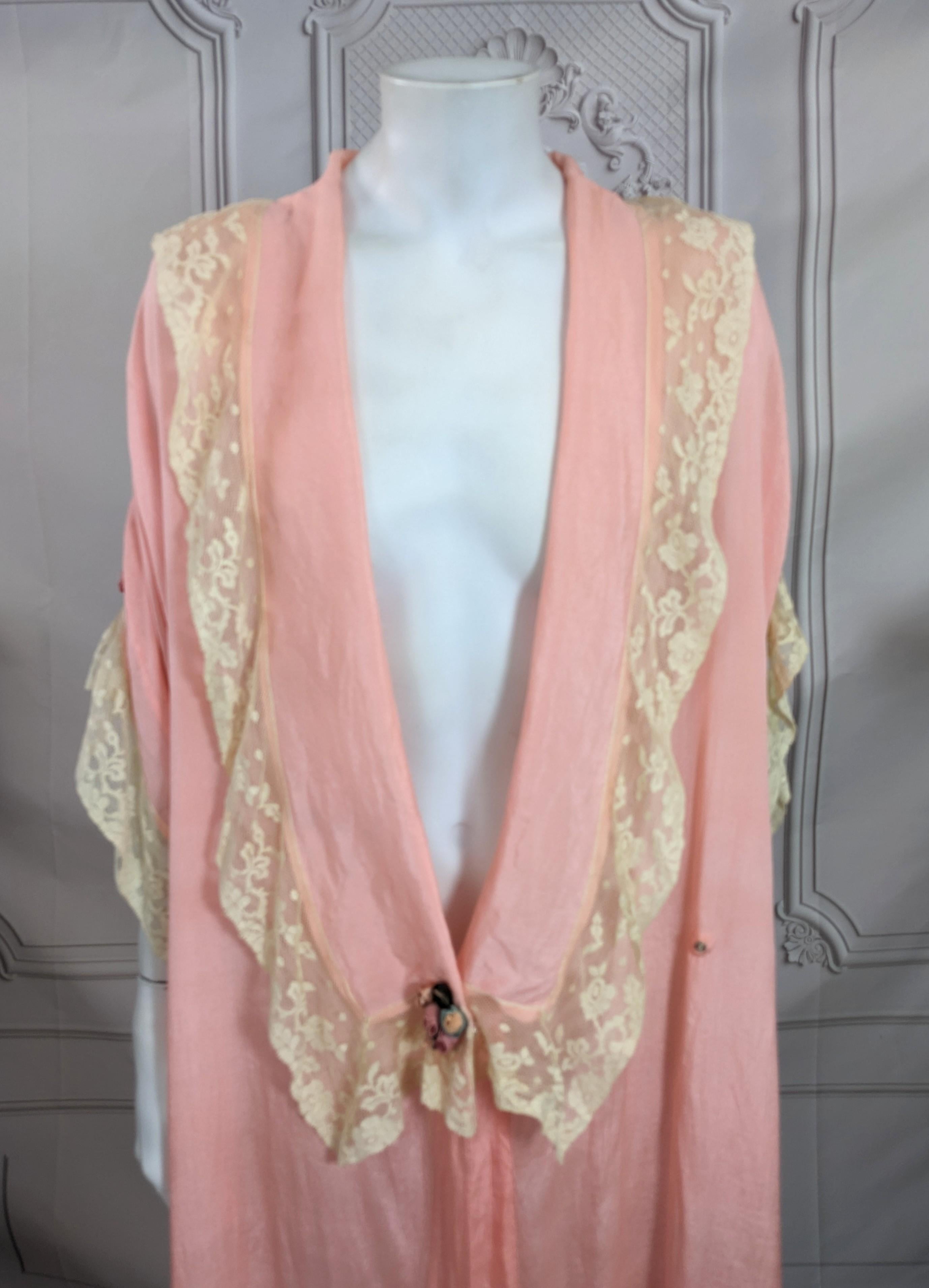 Art Deco Silk Crepe Lace Lounging Robe For Sale 3