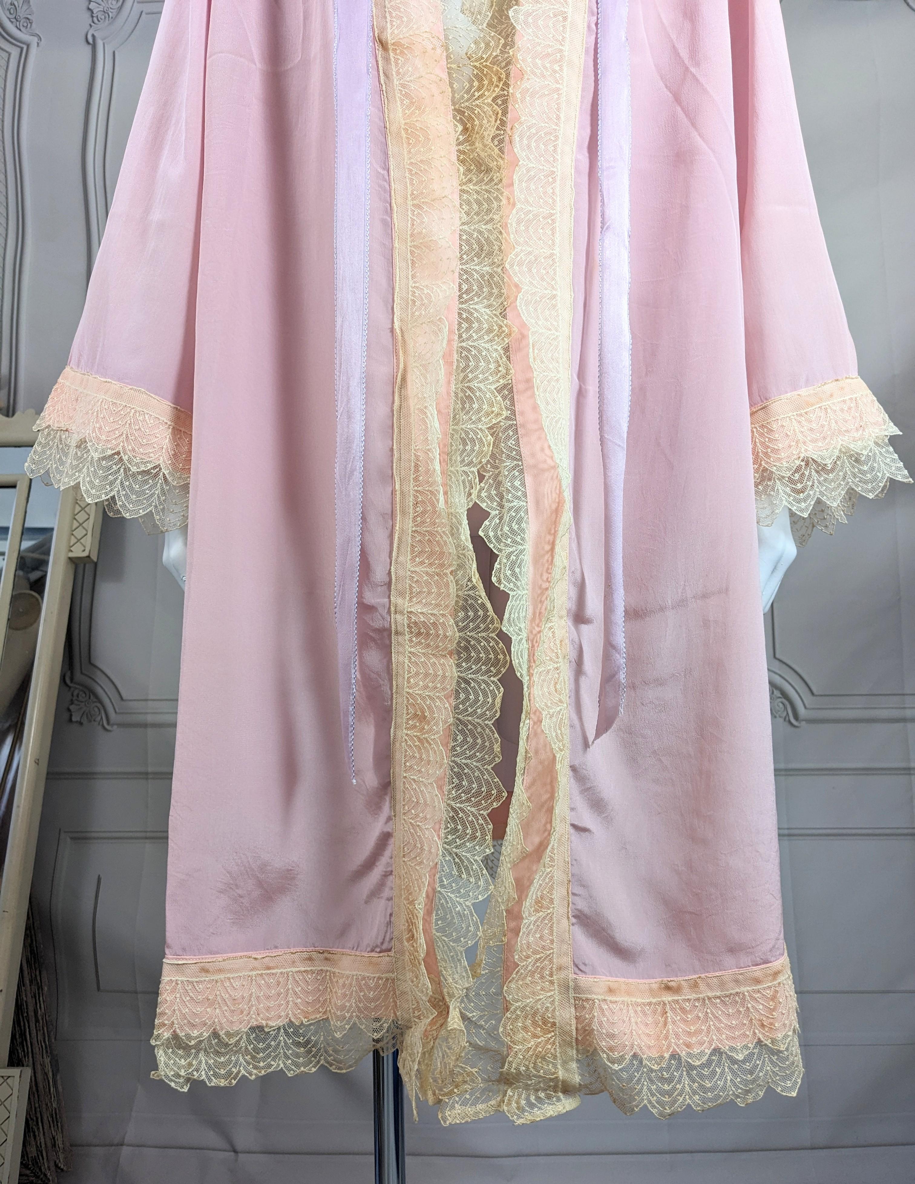 Art Deco Silk Crepe Lace Trimmed Dressing Robe For Sale 1