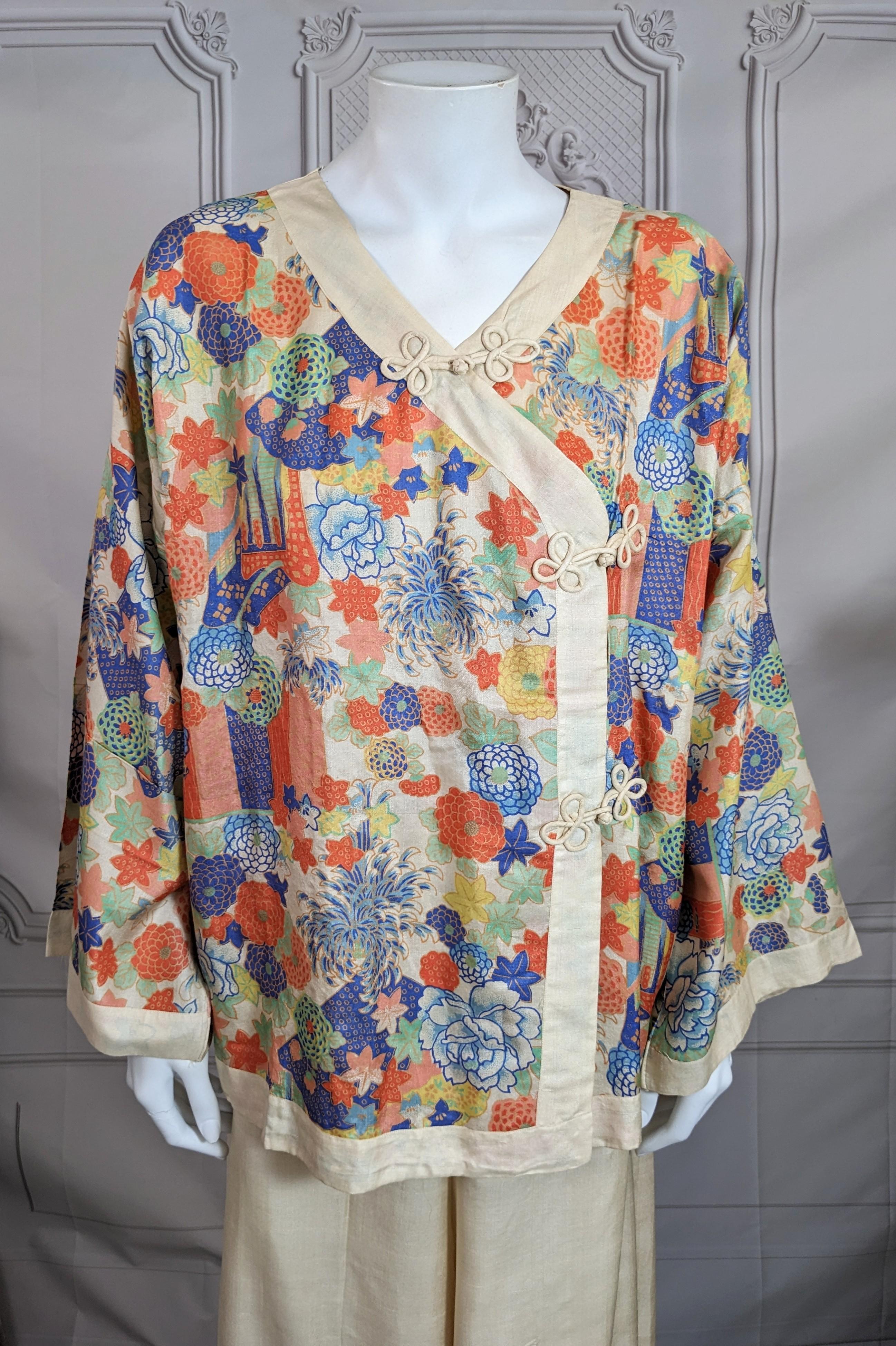 Art Deco Seidenpyjama, Japan 1920er Jahre (Braun) im Angebot
