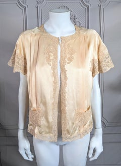 Art Deco Silk Satin and Lace Bed Jacket