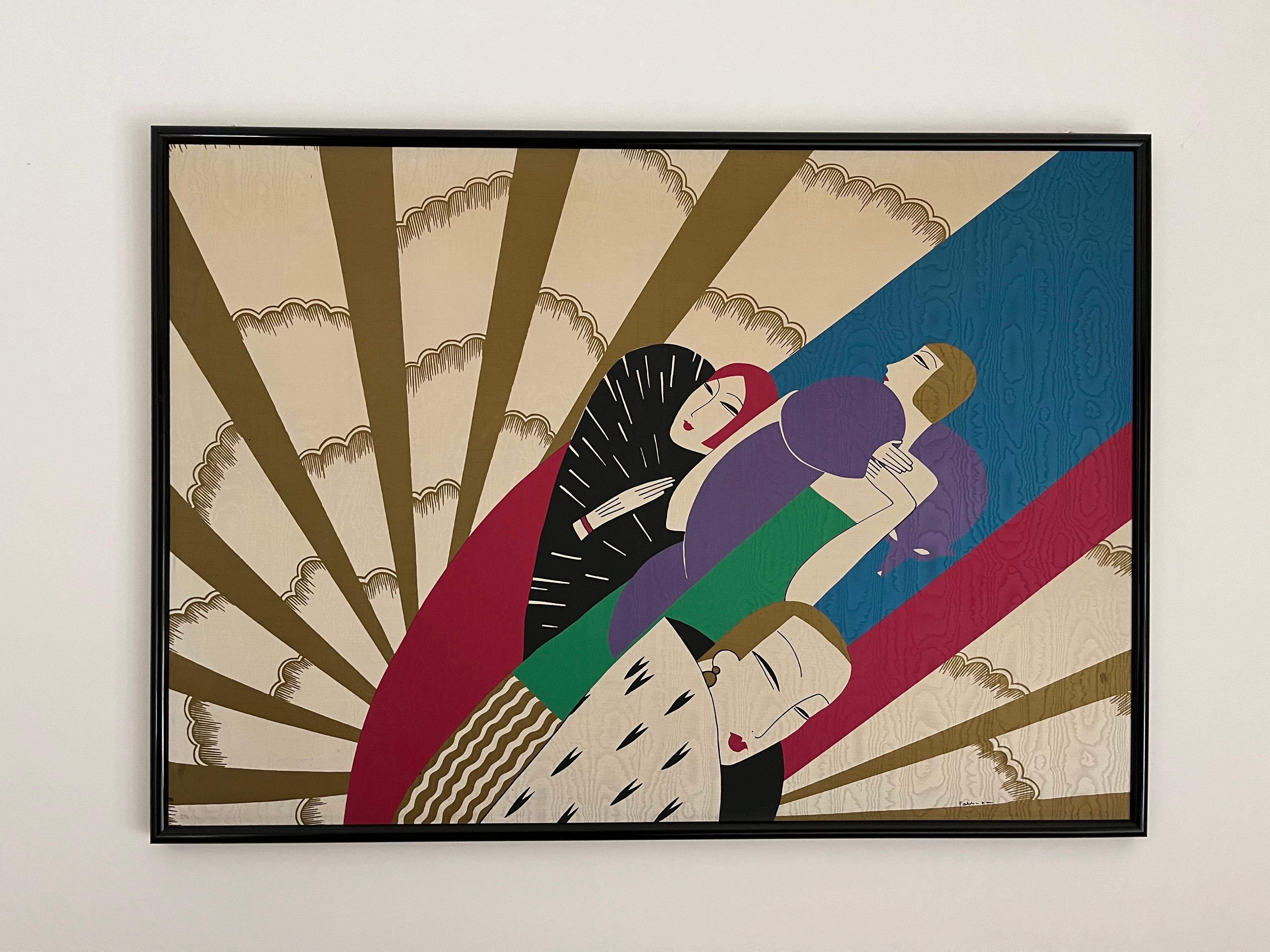 Late 20th Century Art Deco Silk Tapestry by Fabbriziani, 1970s For Sale