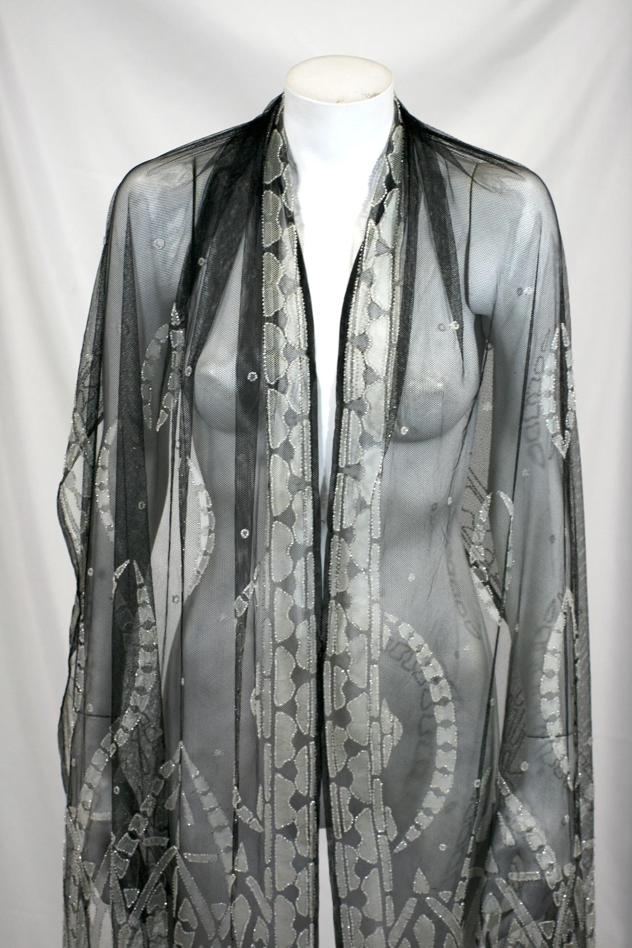 Art Deco Silk Tulle Beaded Shawl For Sale 4