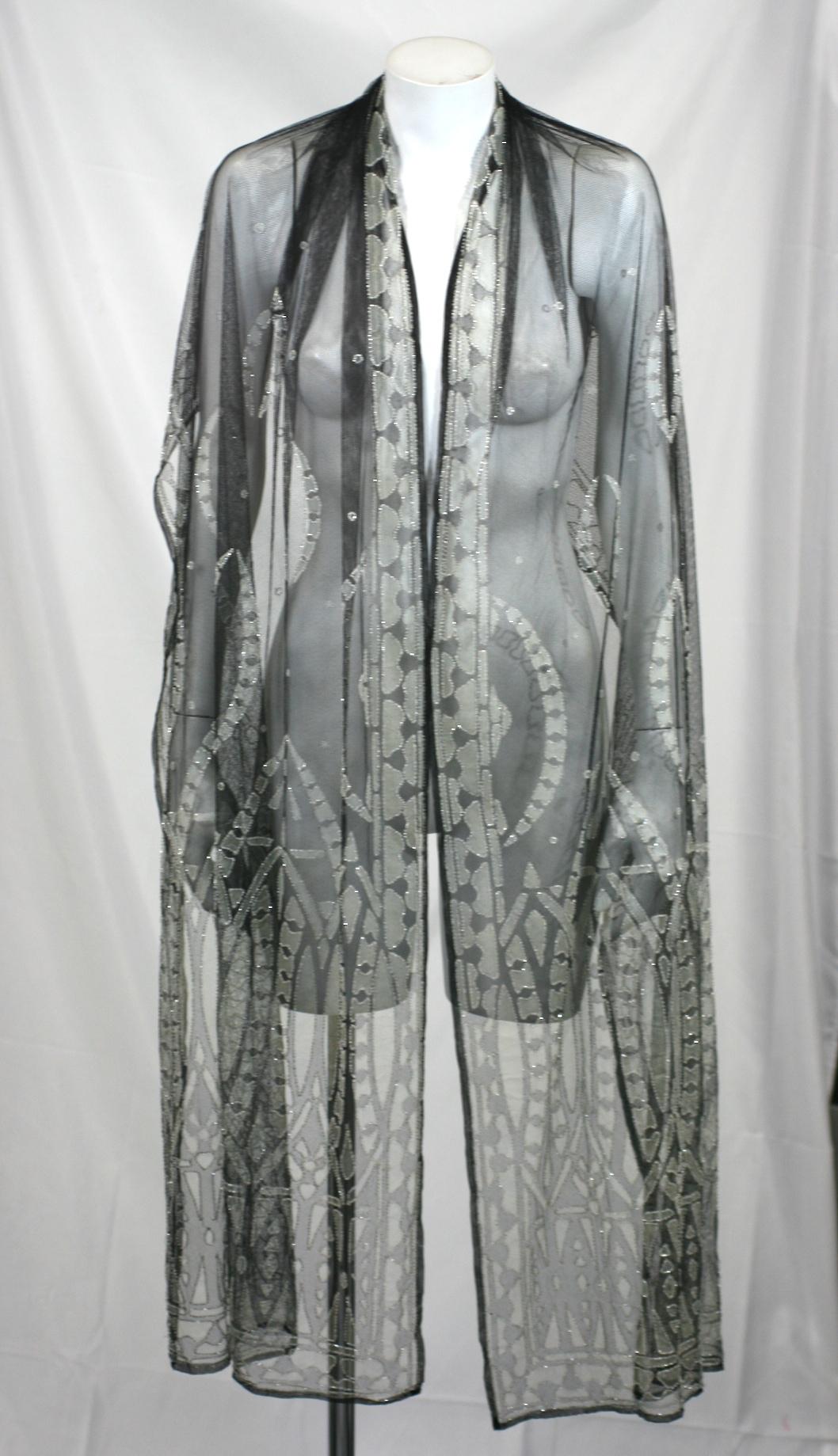 Art Deco Silk Tulle Beaded Shawl For Sale 6