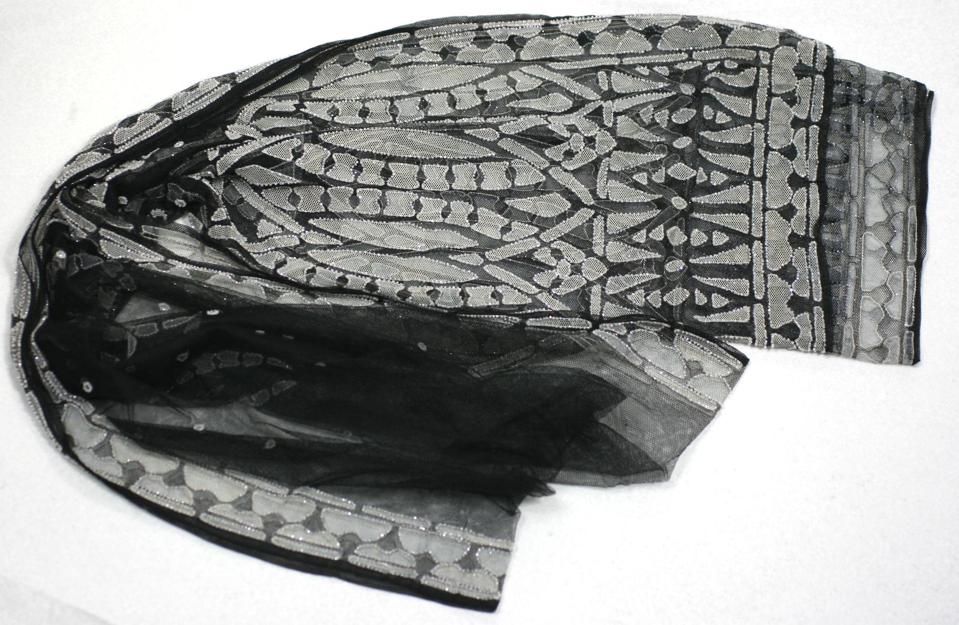 Art Deco Silk Tulle Beaded Shawl For Sale 7