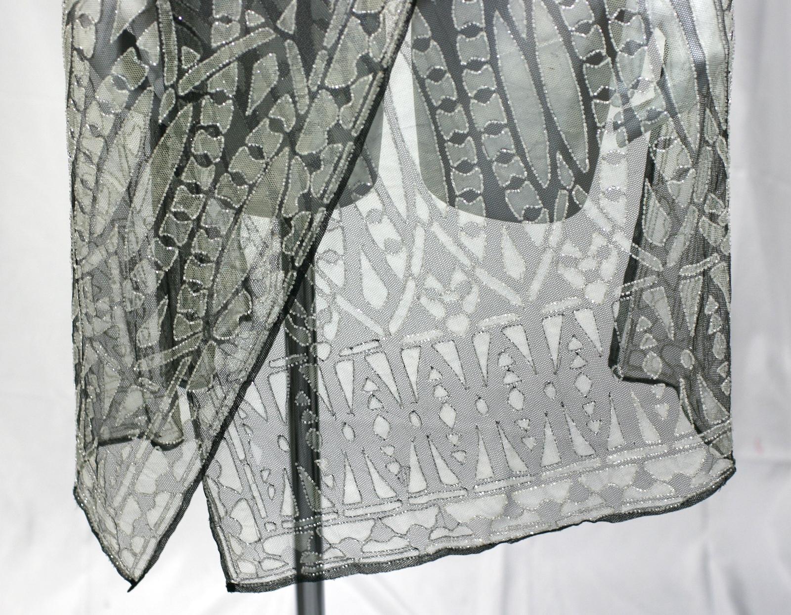 Gray Art Deco Silk Tulle Beaded Shawl For Sale