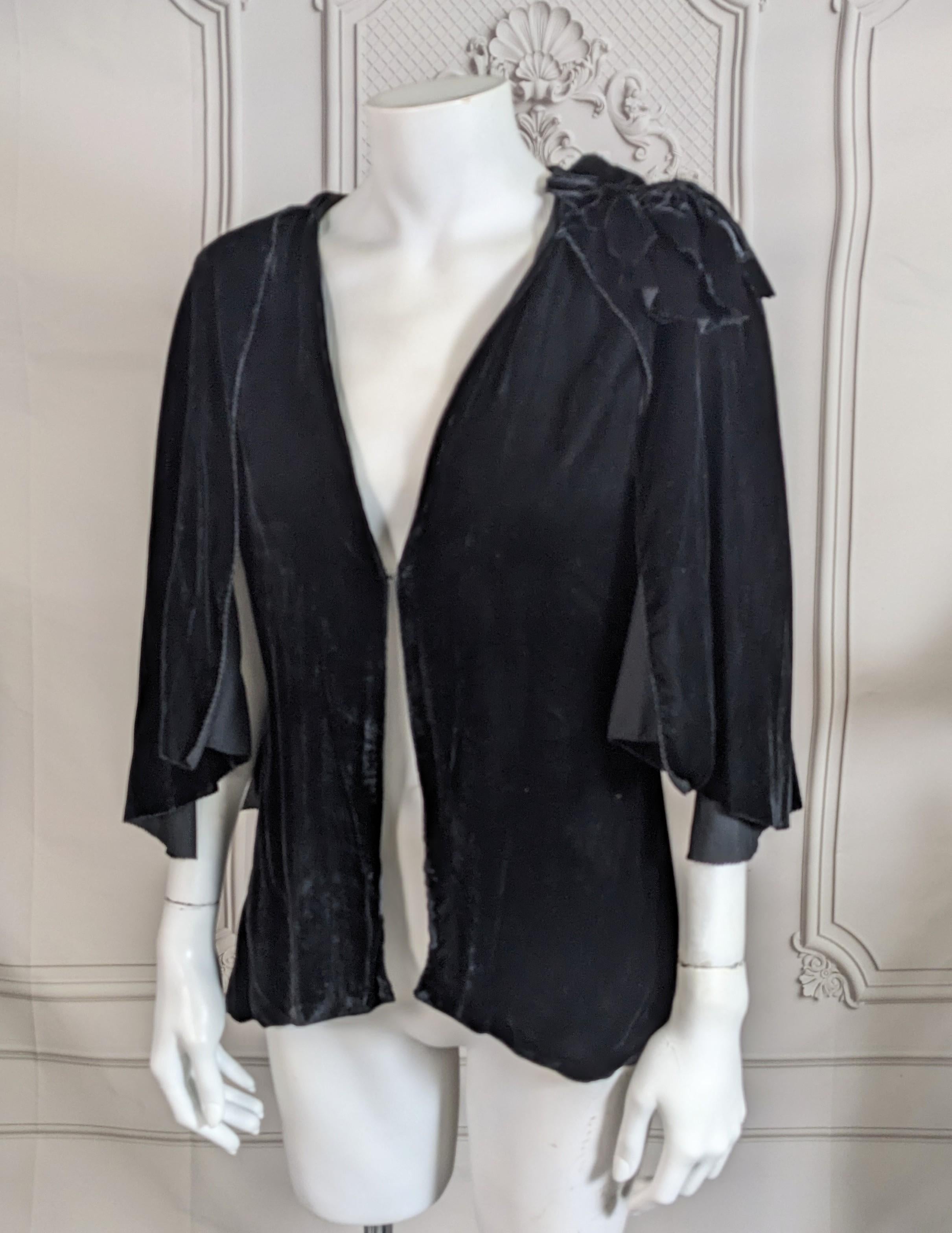 Black Art Deco Silk Velvet Capelet For Sale
