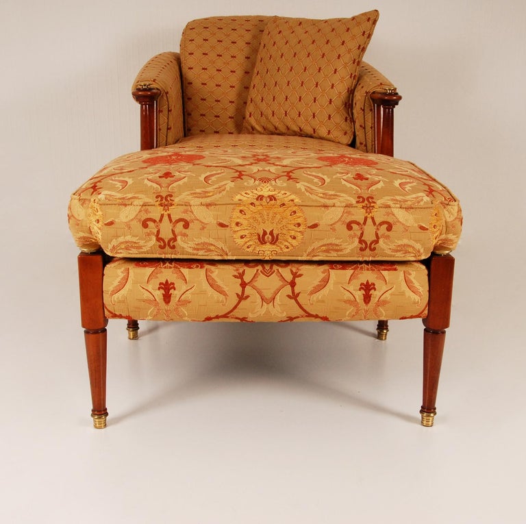 Art Deco Upholstered Club Lounge Chair with Ottoman Silk Walnut