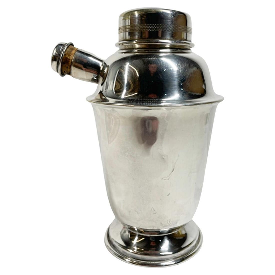 Art Deco Silve Plate Cocktail Shaker with Flared Shoulder on a Circular Foot  For Sale