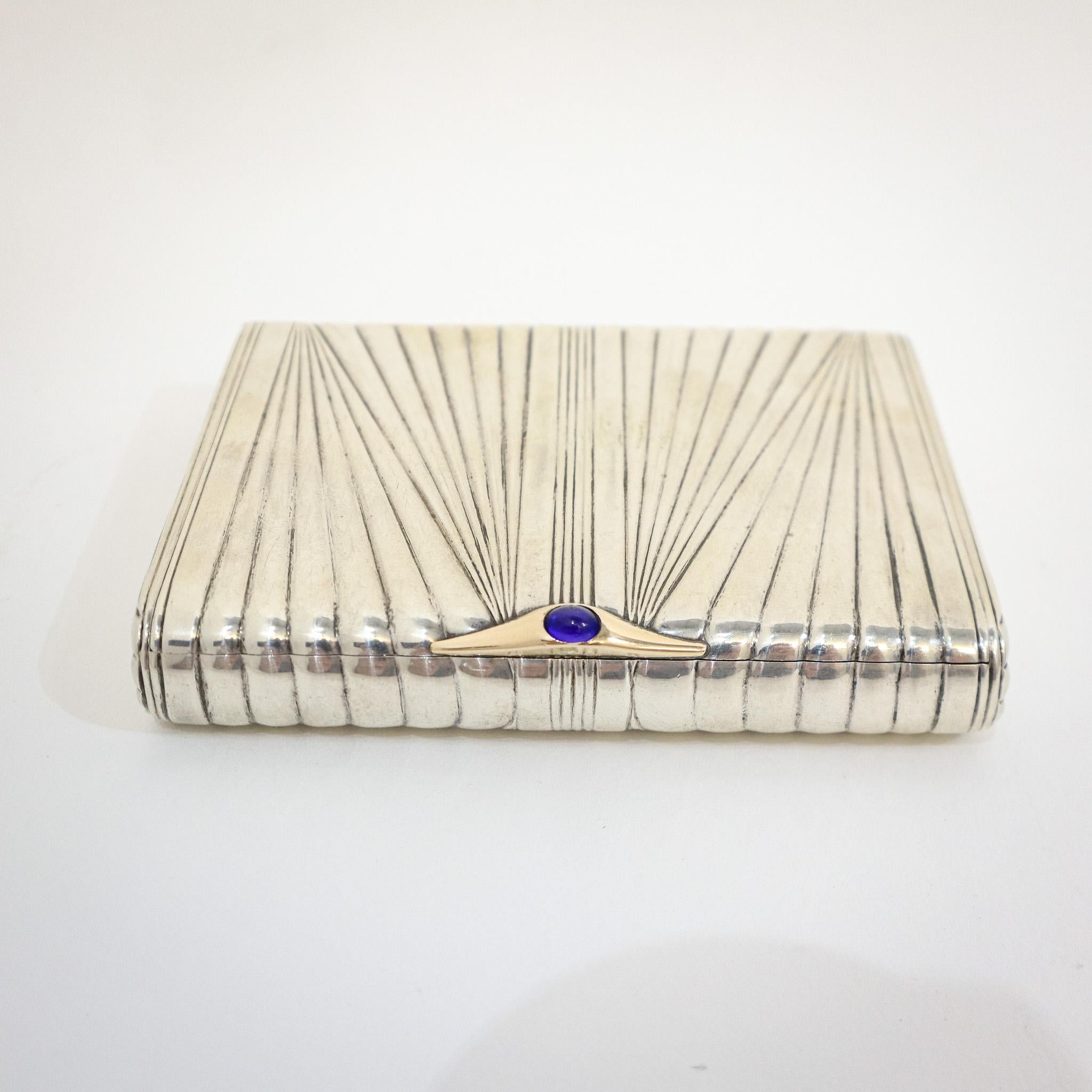 Russian Art Deco Silver & 14 CT Gold Cigarette Case For Sale