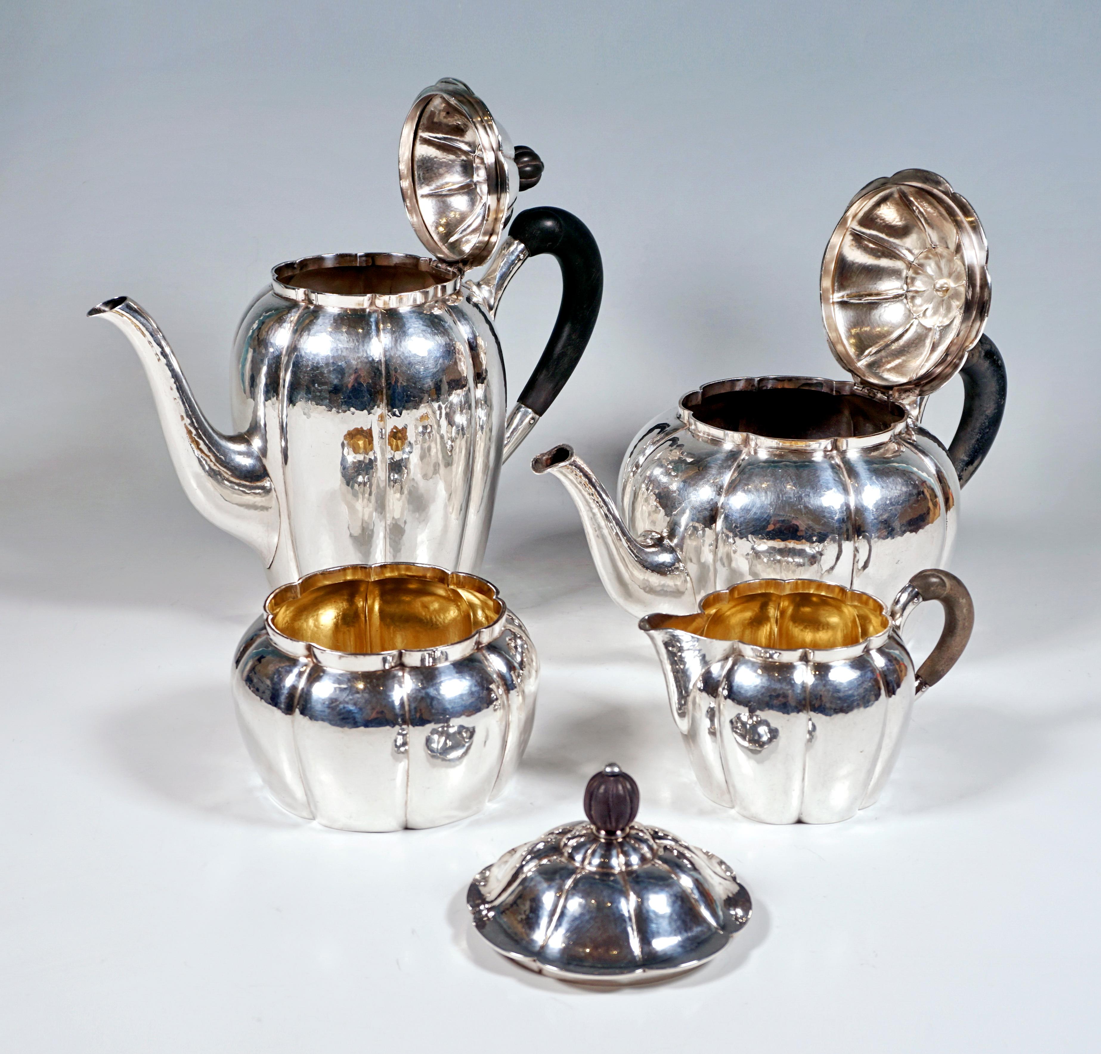 Early 20th Century Art Déco Silver 5-Piece Coffee & Tea Set with Tray, Around 1920 For Sale