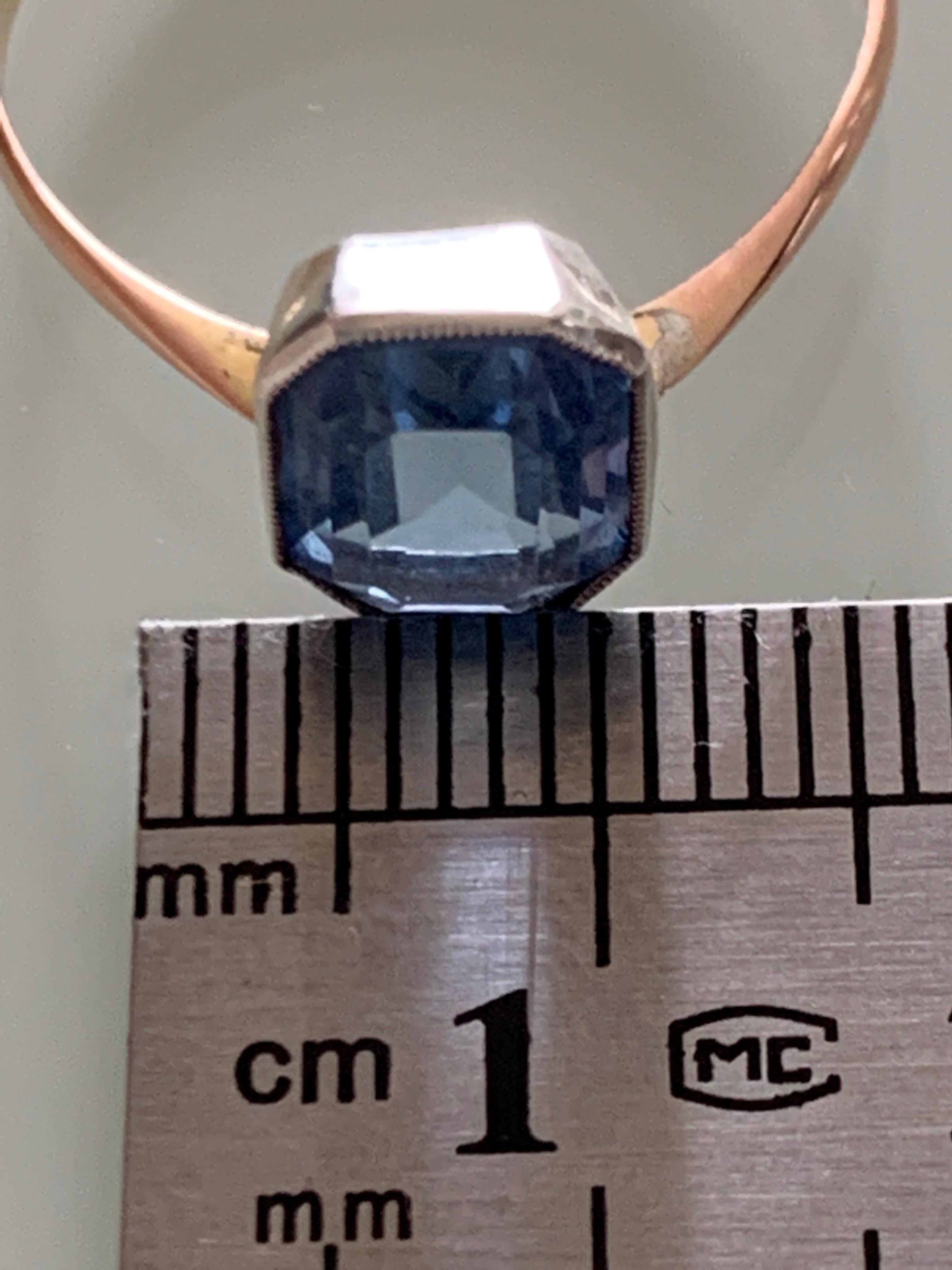 Art Deco Silver and 9ct Gold Aqua Marine Gemstone Ring 5