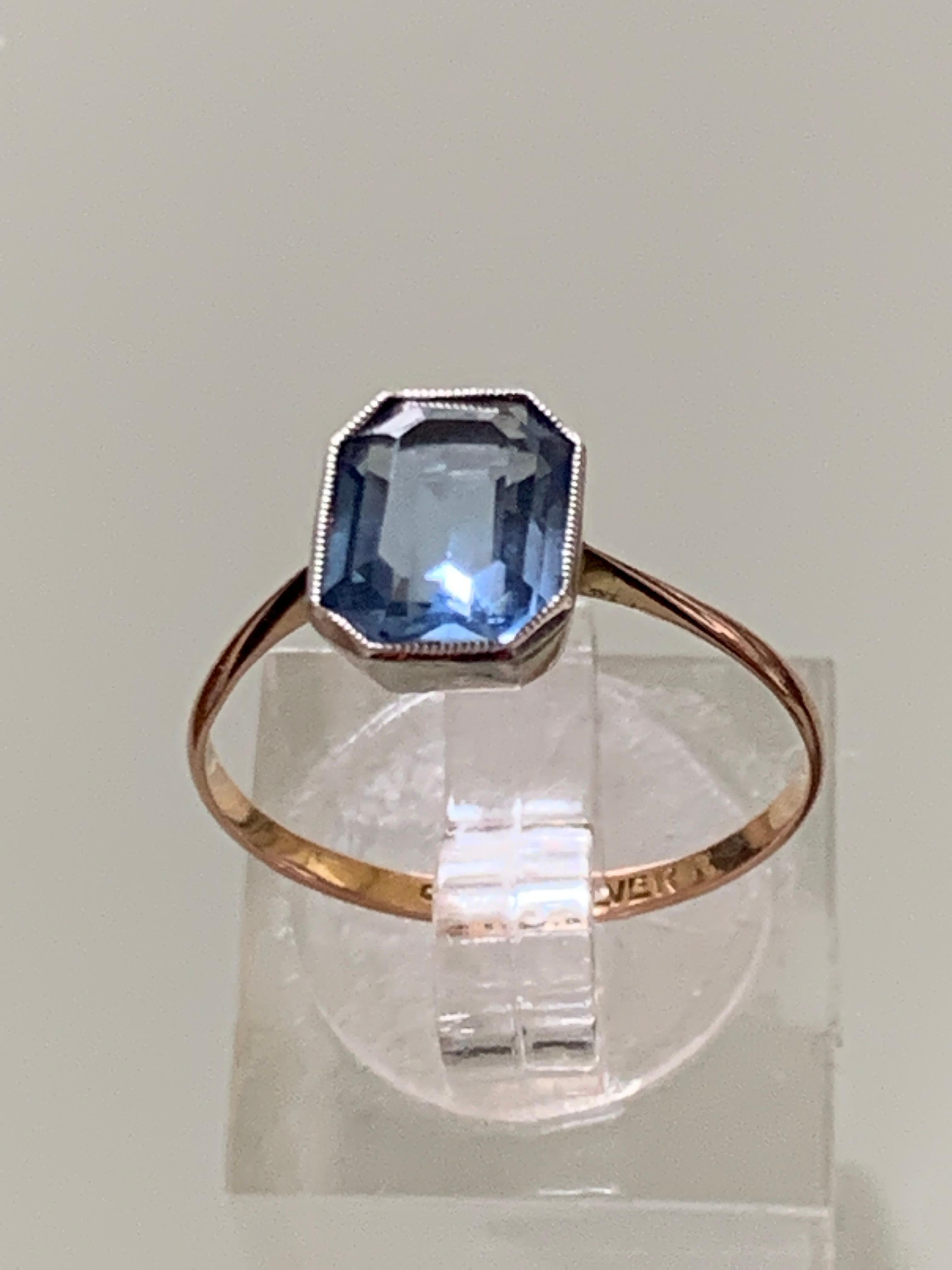 Art Deco Silver and 9ct Gold Aqua Marine Gemstone Ring In Good Condition In London, GB