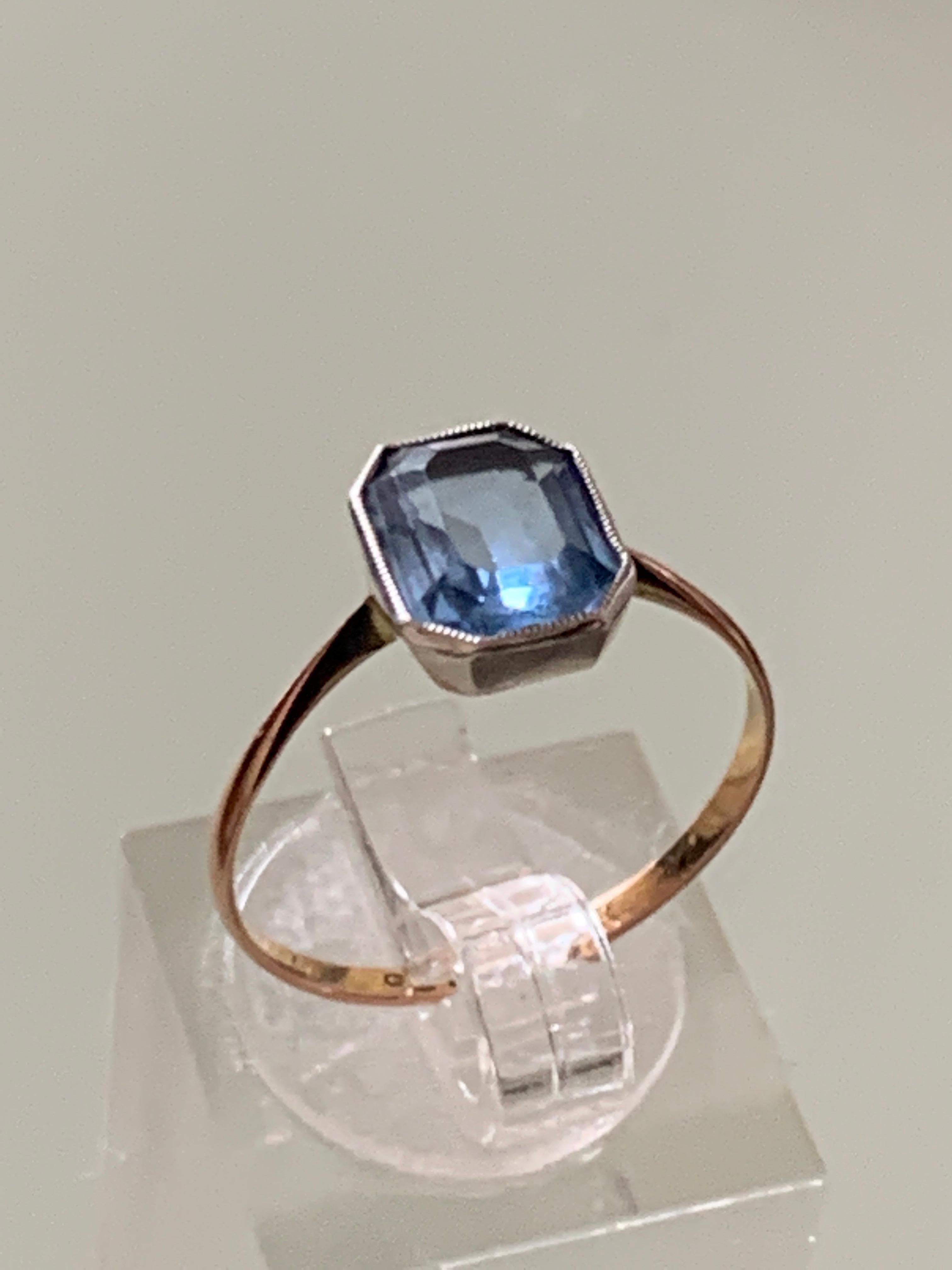 Art Deco Silver and 9ct Gold Aqua Marine Gemstone Ring 1
