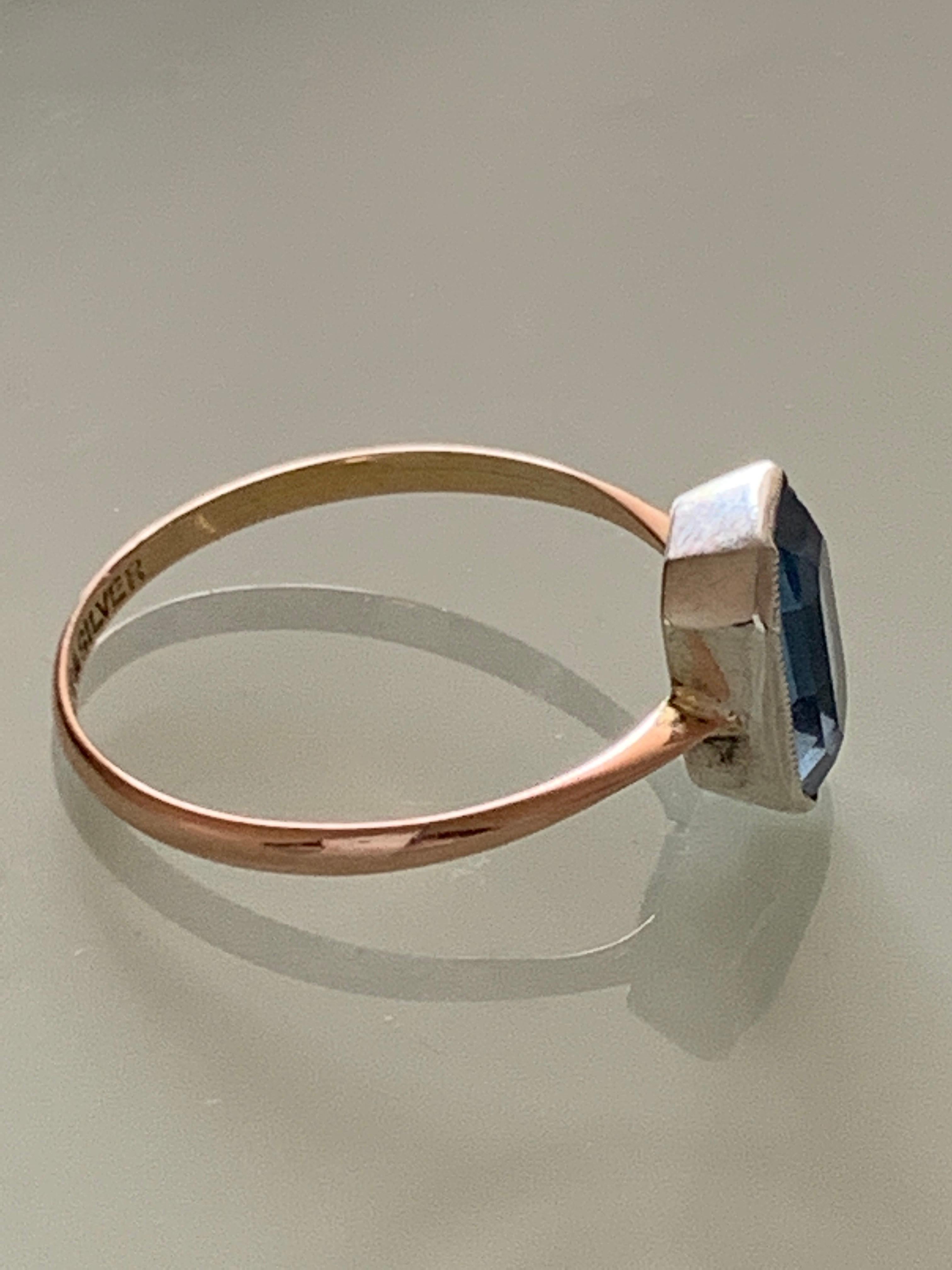 Art Deco Silver and 9ct Gold Aqua Marine Gemstone Ring 3