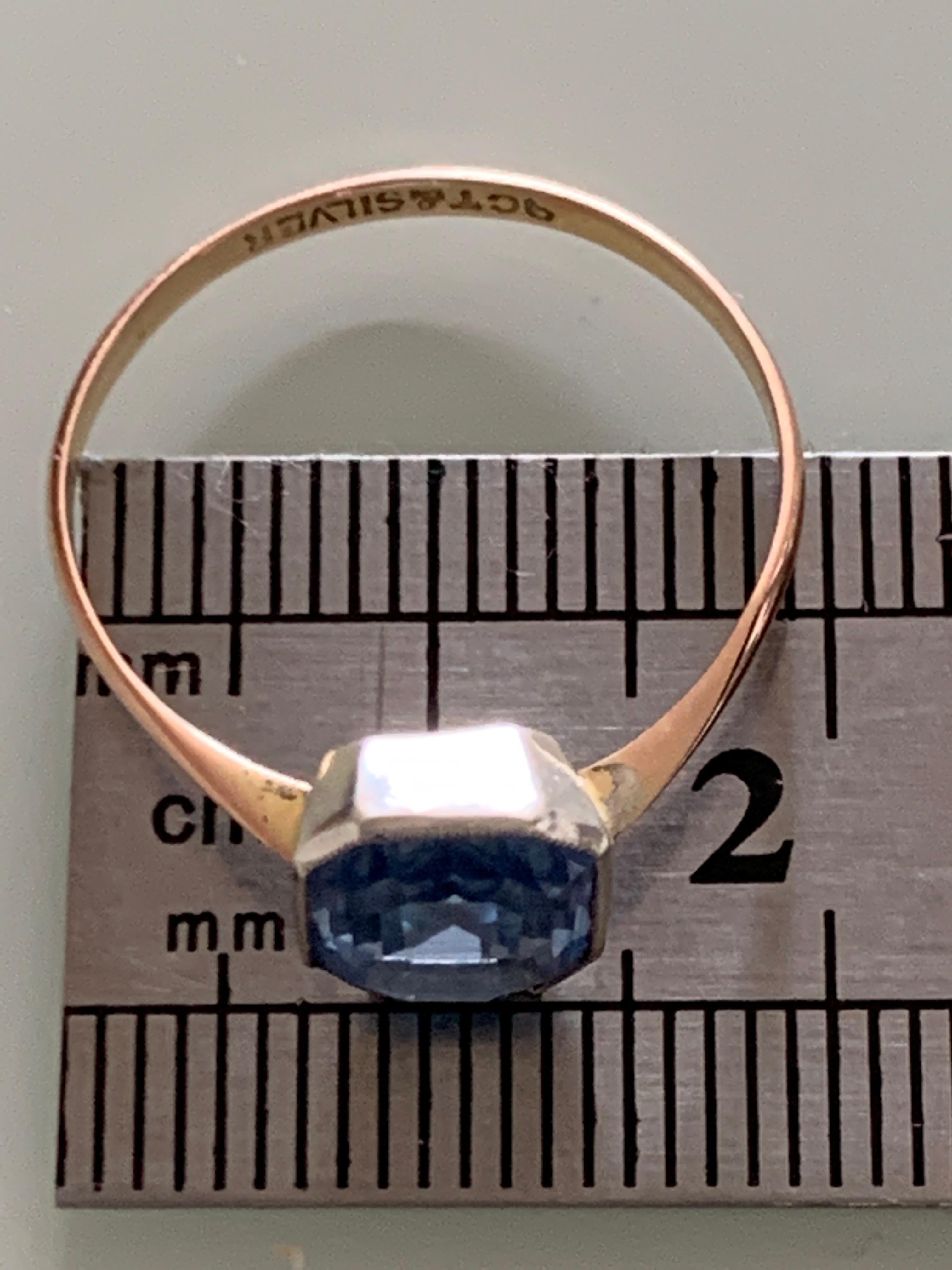 Art Deco Silver and 9ct Gold Aqua Marine Gemstone Ring 4