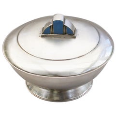 Art Deco Silver and Enamel Bowl & Cover by Helena Mary Ibbotson, Sheffield, 1934