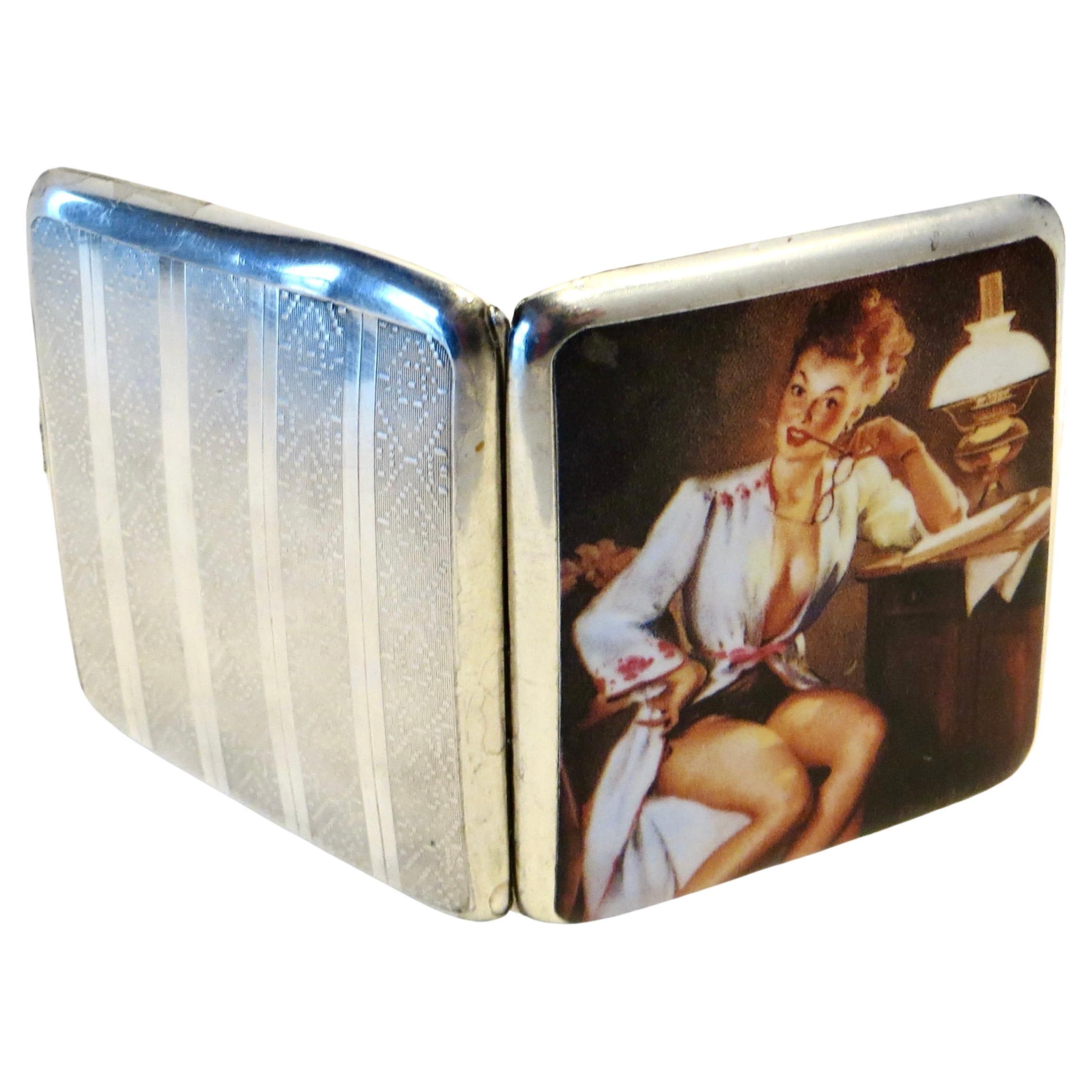 Art Deco Silver and Enamel "Risque" Cigarette Case. Circa 1920 For Sale