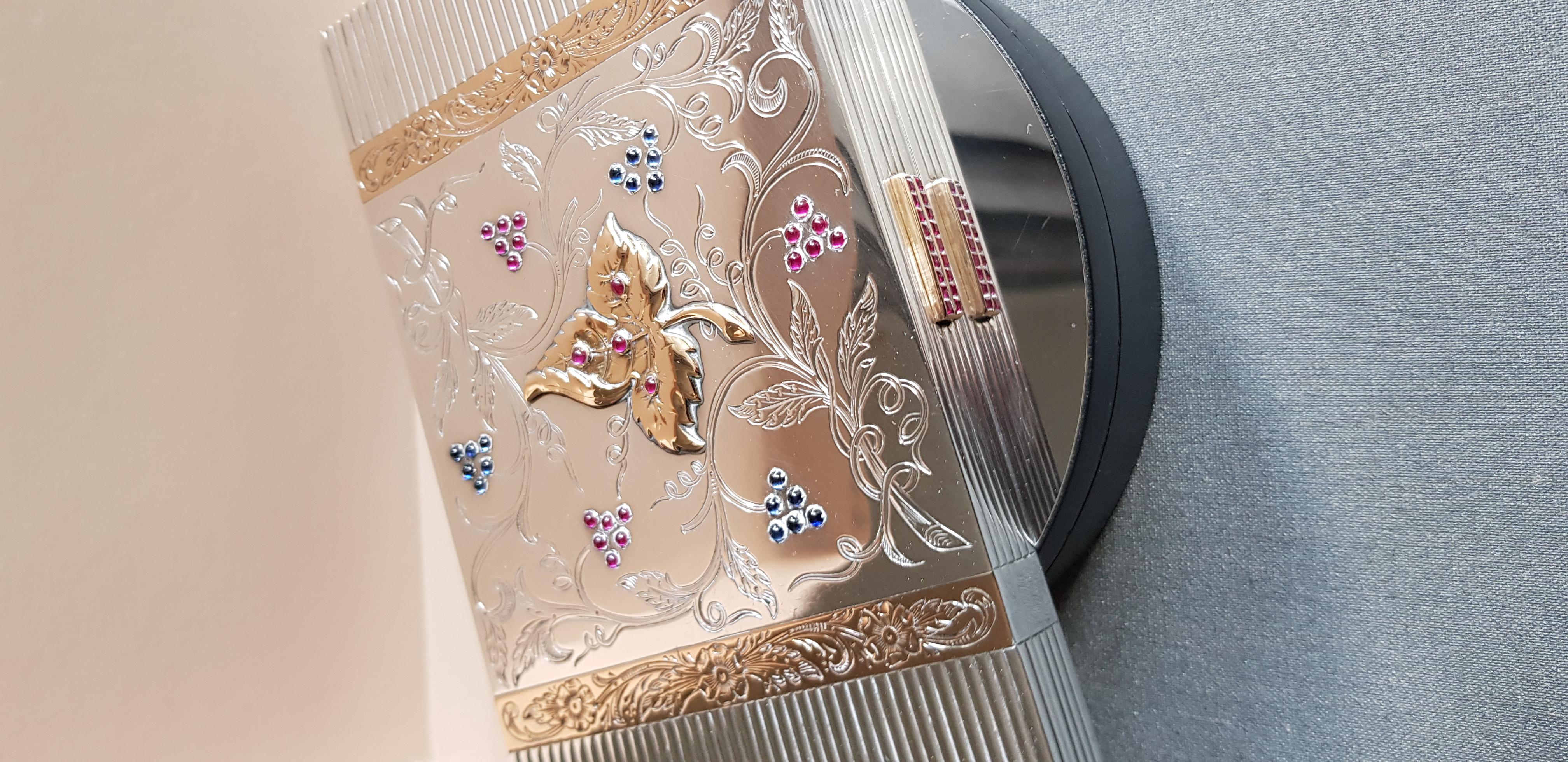 Portavaso Art Deco in argento e oro con gemme incastonate Minaudière. 1930 circa in vendita 5