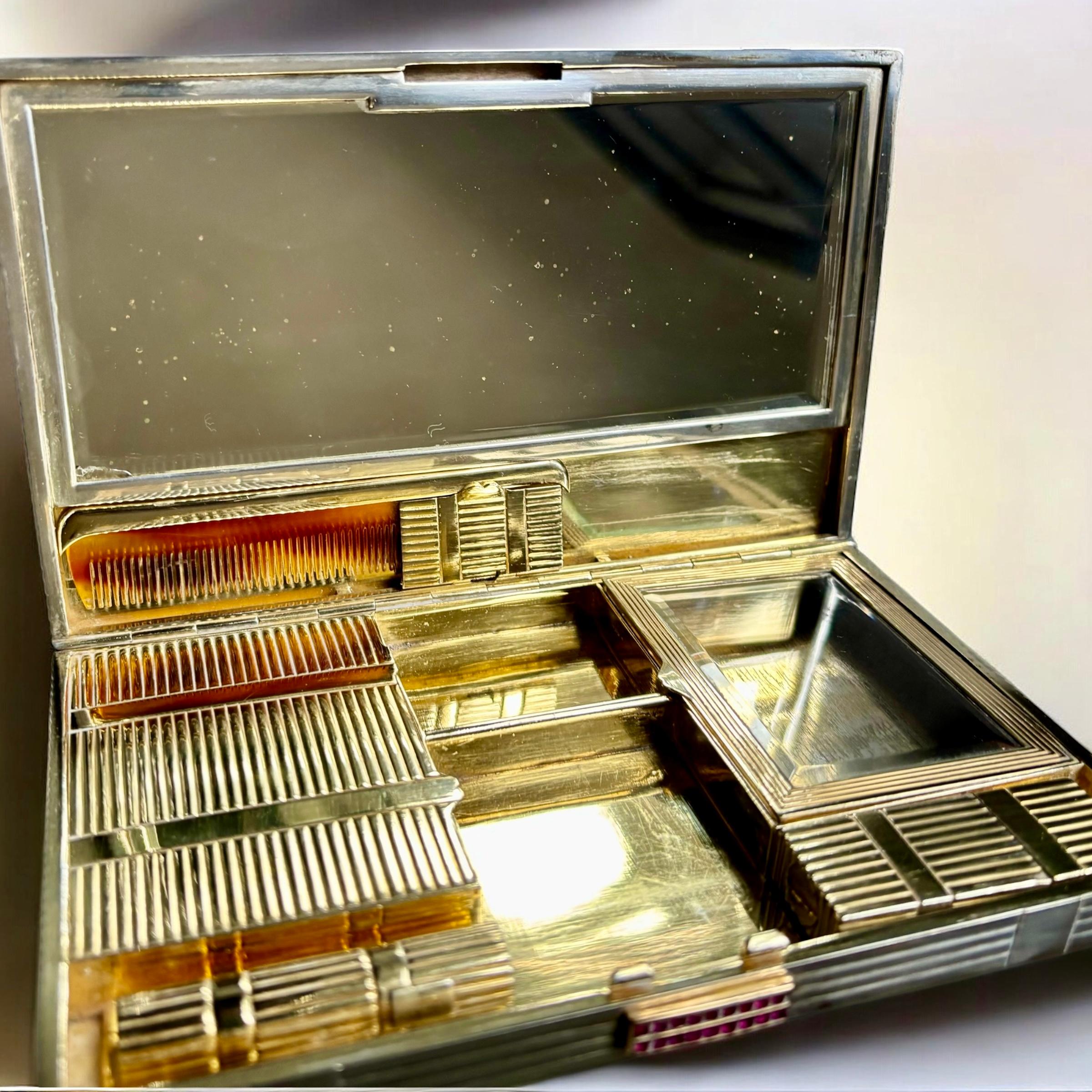 Portavaso Art Deco in argento e oro con gemme incastonate Minaudière. 1930 circa In condizioni discrete in vendita a OVIEDO, AS