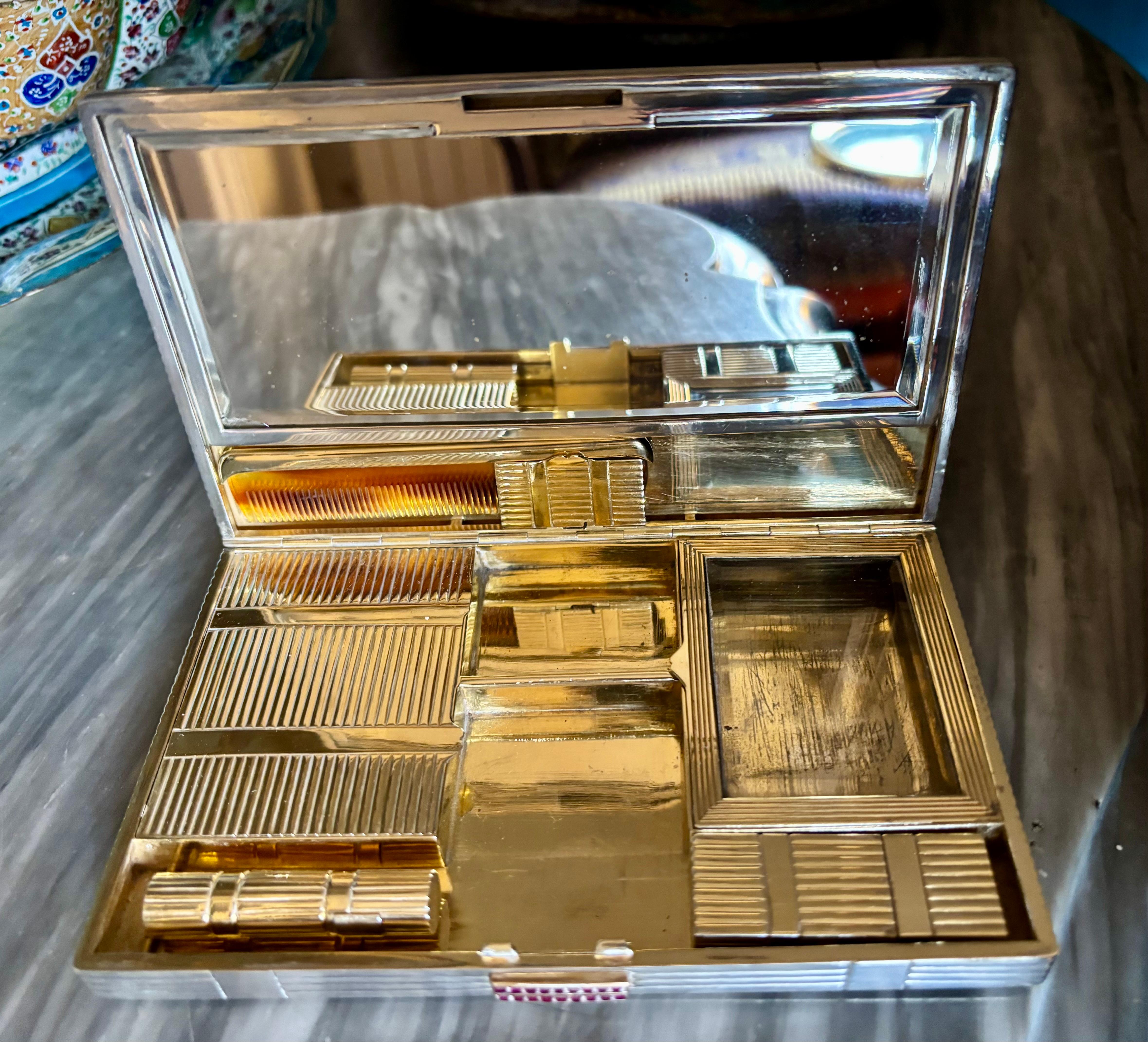 Portavaso Art Deco in argento e oro con gemme incastonate Minaudière. 1930 circa in vendita 2